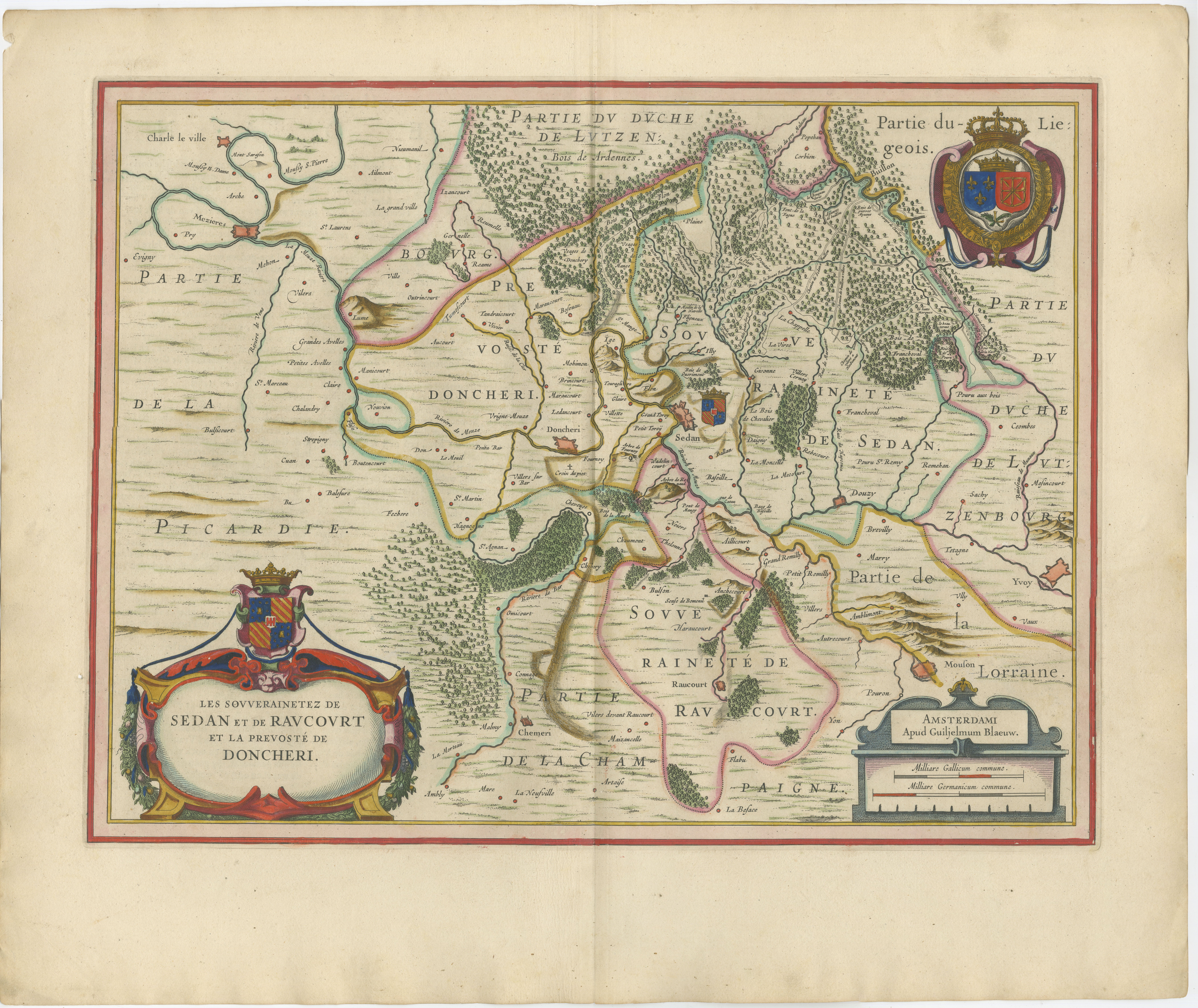 Antique Blaeu Map of Sedan & Donchery France, c. 1642 Hand Color