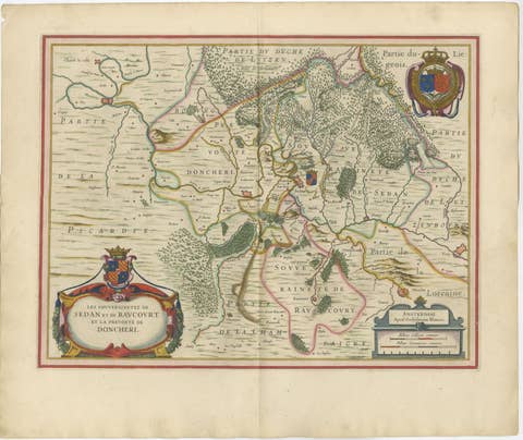 Antique Blaeu Map of Sedan & Donchery France, c. 1642 Hand Color
