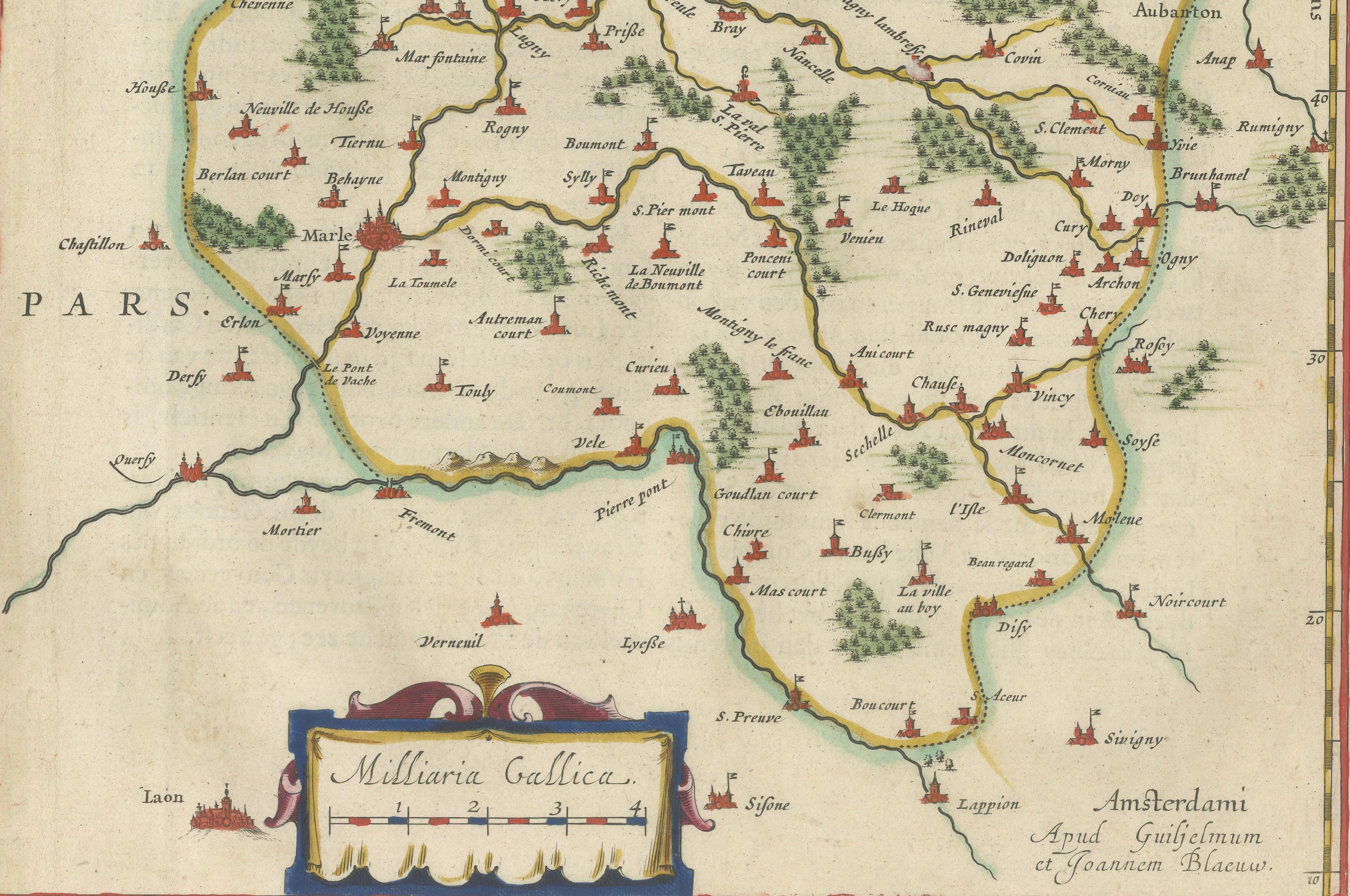 Antique Blaeu Map Vermandois & La Capelle France, Dual Sheet - 1642