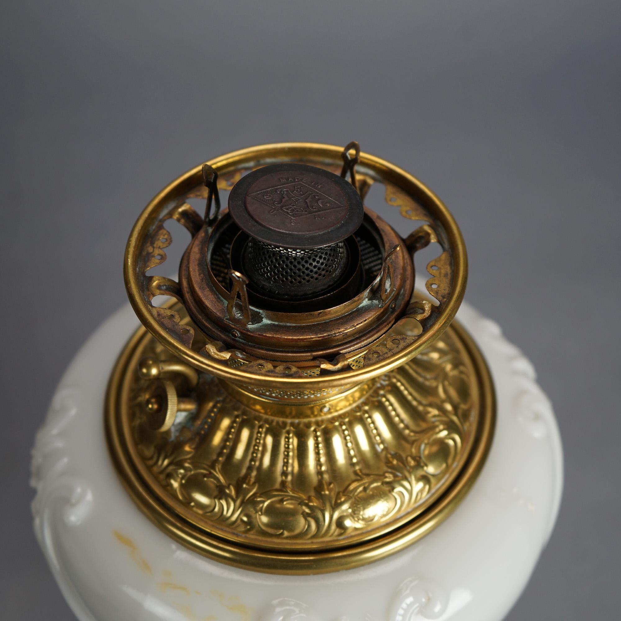 Antique Blanc De Chine Brass & Bronze Cupid Oil Lamp with Blown Out Glass c1900 For Sale 5