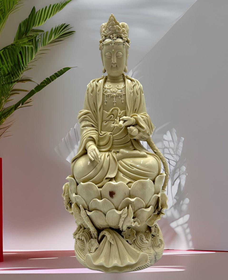 Chinese Antique Blanc De Chine Porcelain Figurine of Guanyin For Sale