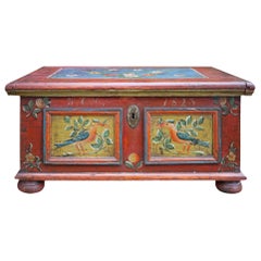 1823 Blanket Chest, Red Birds and Floral Painted