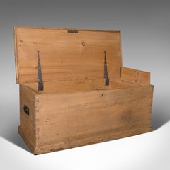 Antique Blanket Box, English, Pine, Chest, Trunk, Victorian, Coffee Table, 1890