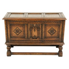 Antique Blanket Chest, Carved Oak, Trunk, Coffer, Scotland 1920, B2376