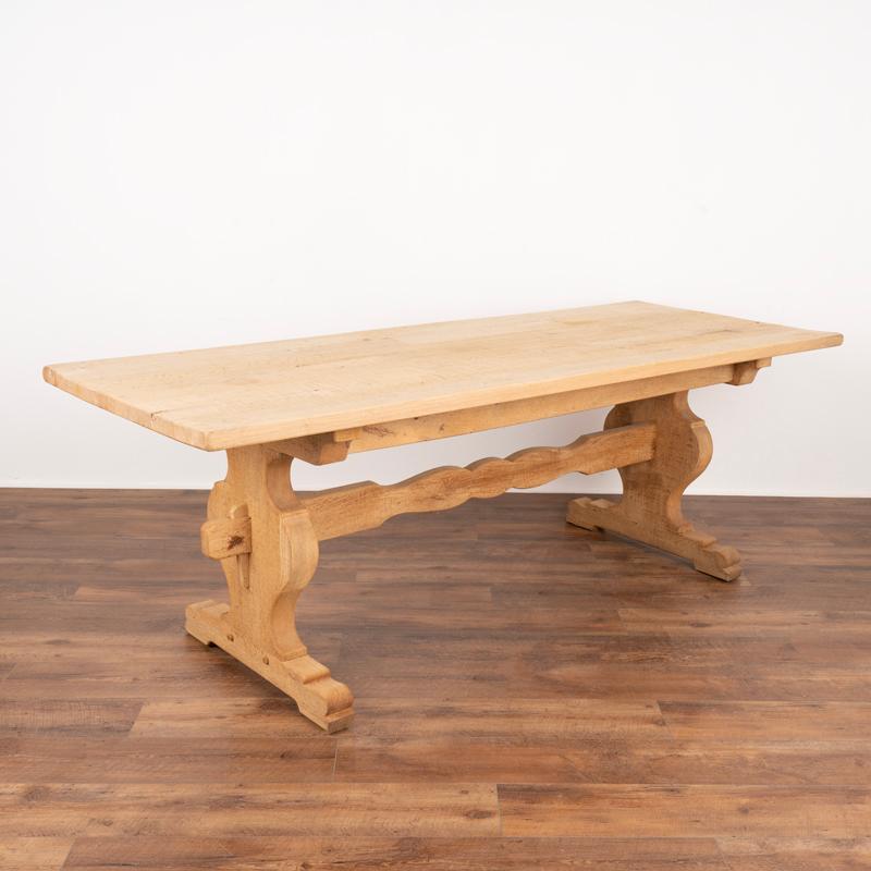 Antique Bleached Bleached Oak Trestle Country Dining Table from France In Good Condition In Round Top, TX