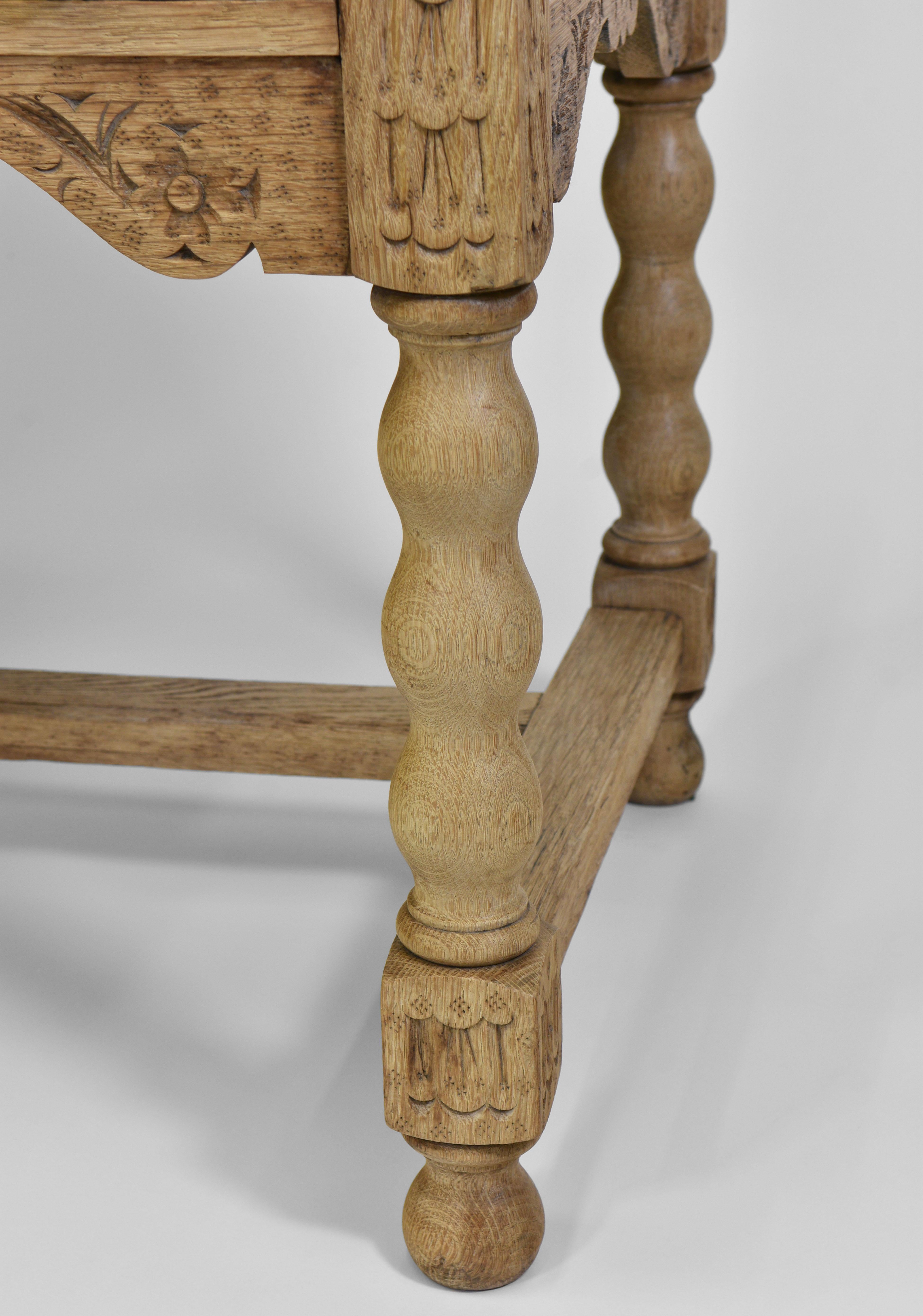 Edwardian Antique English Bleached Carved Oak Kneehole Desk London Maker