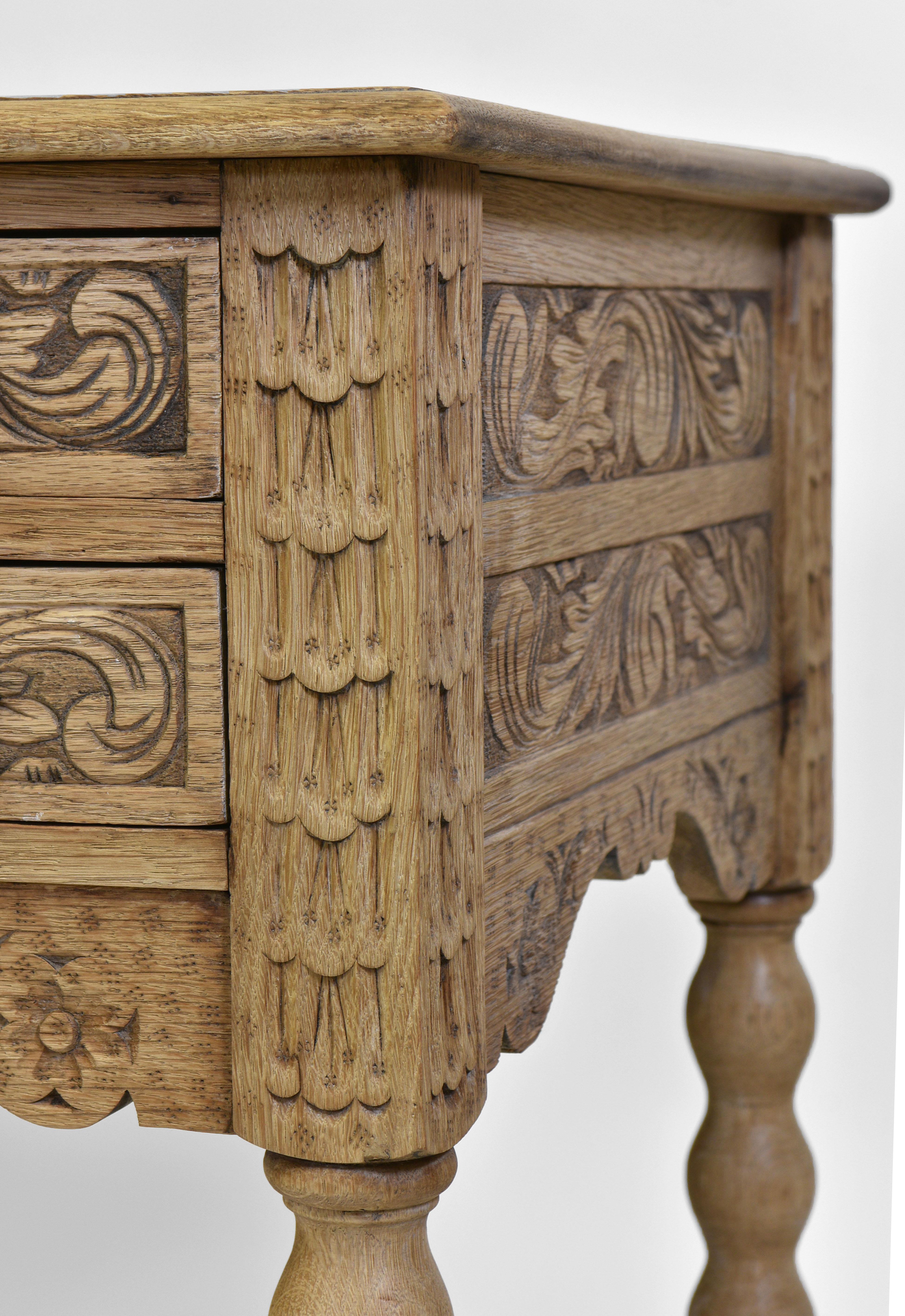 Antique English Bleached Carved Oak Kneehole Desk London Maker 1