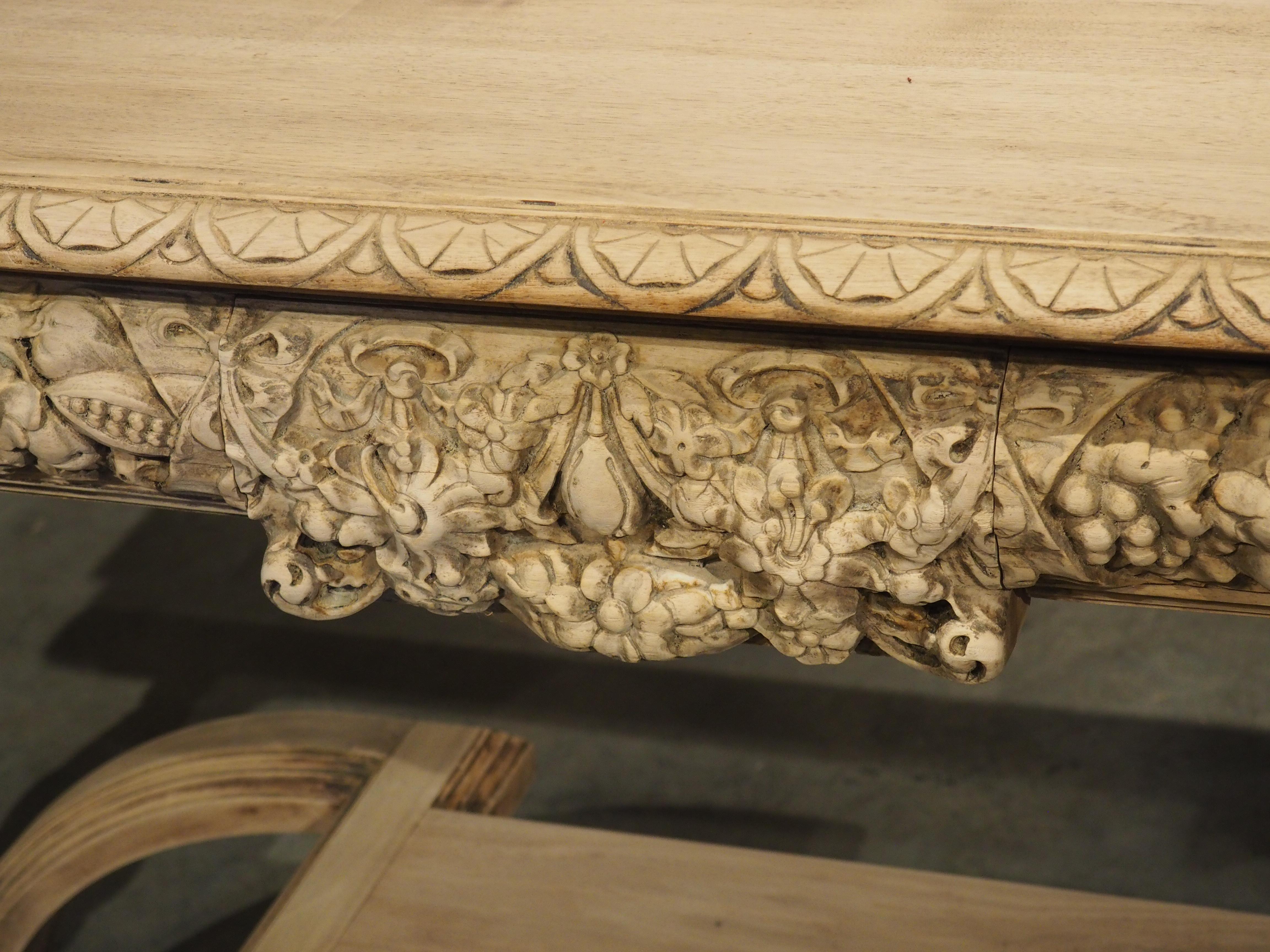 Antique Bleached French Walnut Wood Console Table, Late 1800s For Sale 10