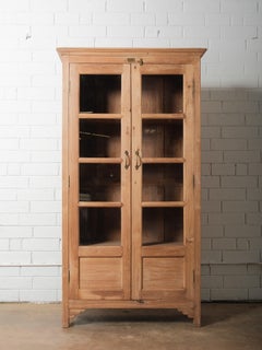 Bleached Glass-Front Cabinet Display Cupboard