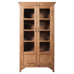 Antique Bleached Glass-Front Cabinet Display Cupboard