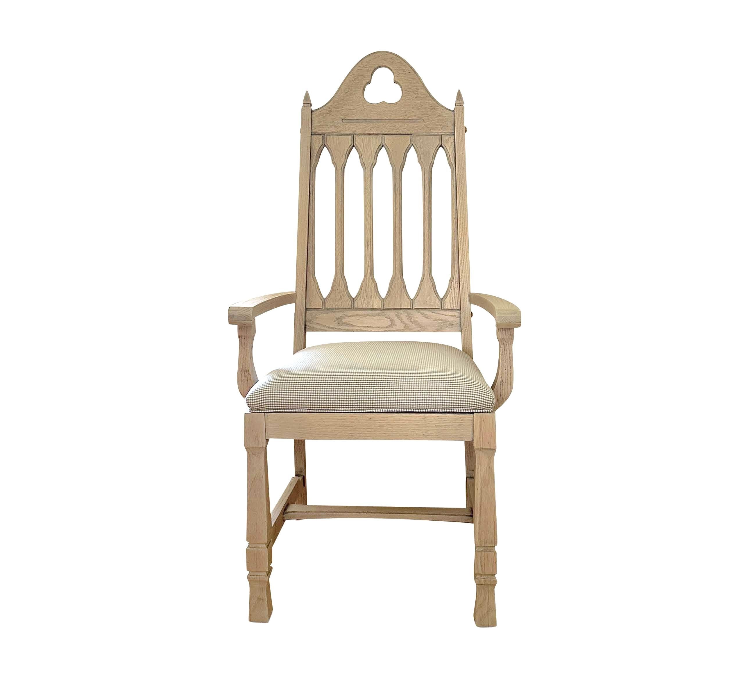 Unknown Antique Bleached Gothic Dining Chairs with Mini Check Seat (Set of 6) For Sale