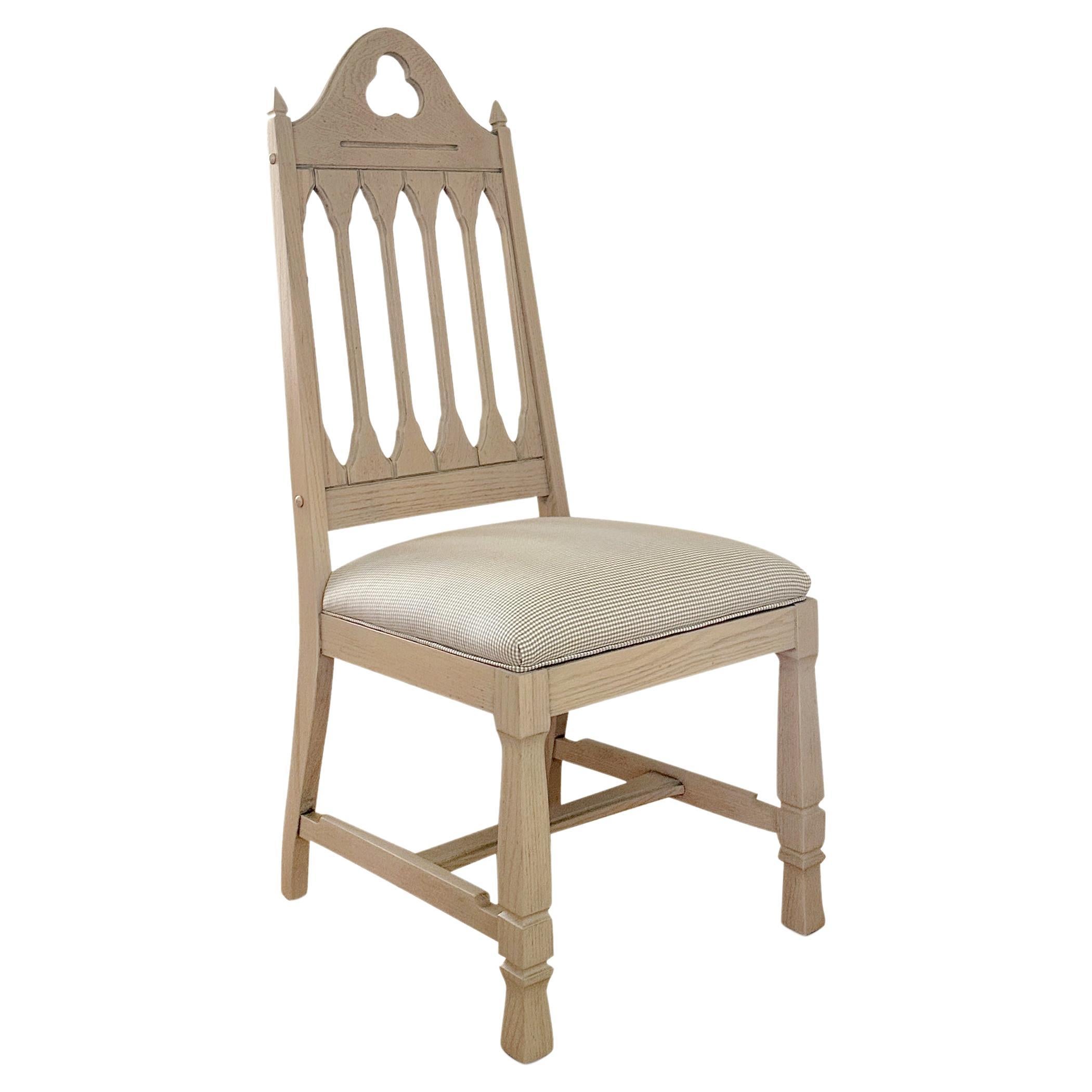 Antique Bleached Gothic Dining Chairs with Mini Check Seat (Set of 6) For Sale