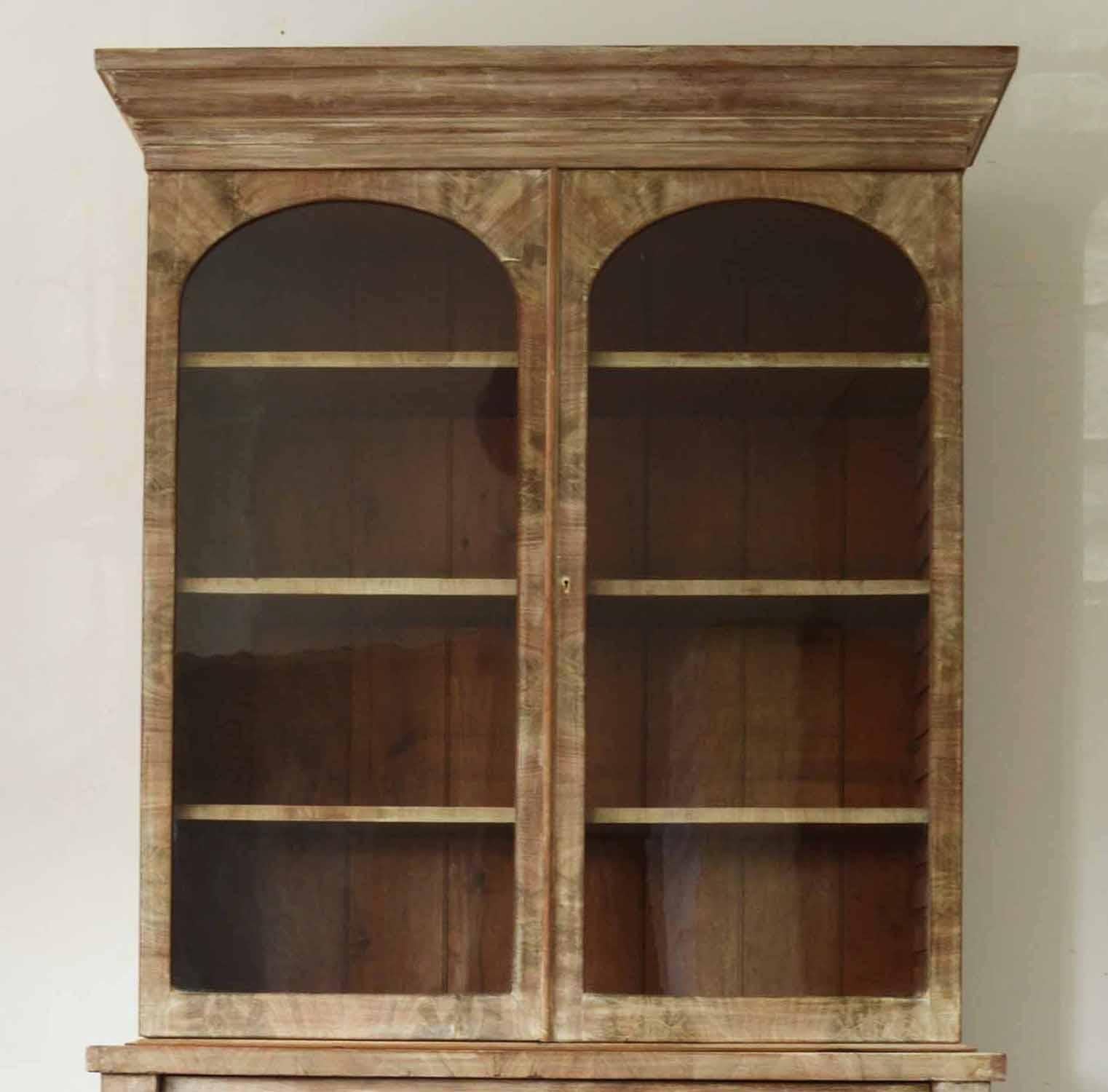 Georgian Antique Bleached Mahogany Arched Door Glazed Cabinet