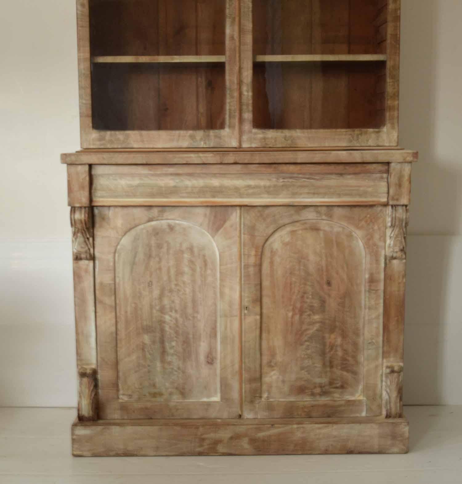 Antique Bleached Mahogany Arched Door Glazed Cabinet 1