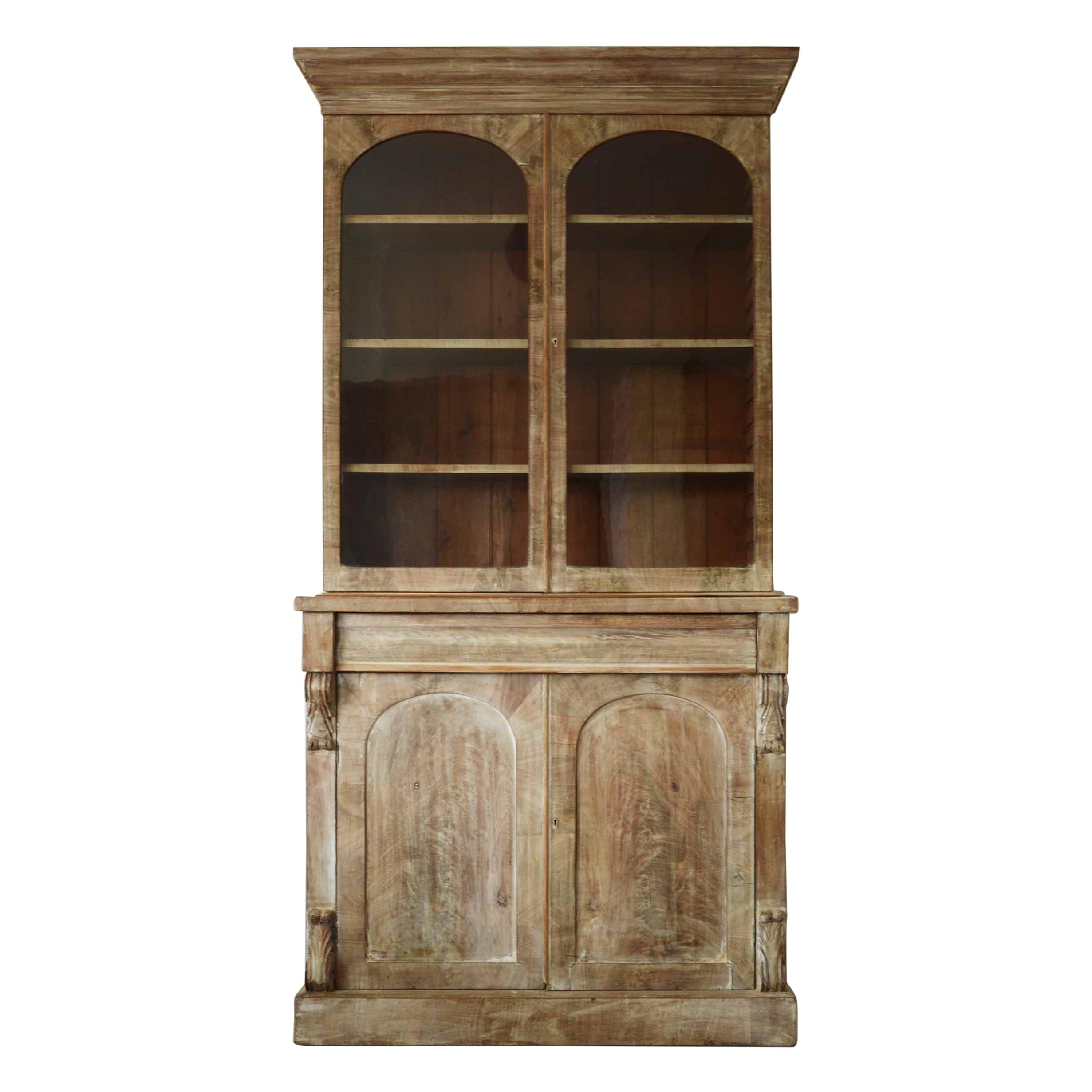 Antique Bleached Mahogany Arched Door Glazed Cabinet