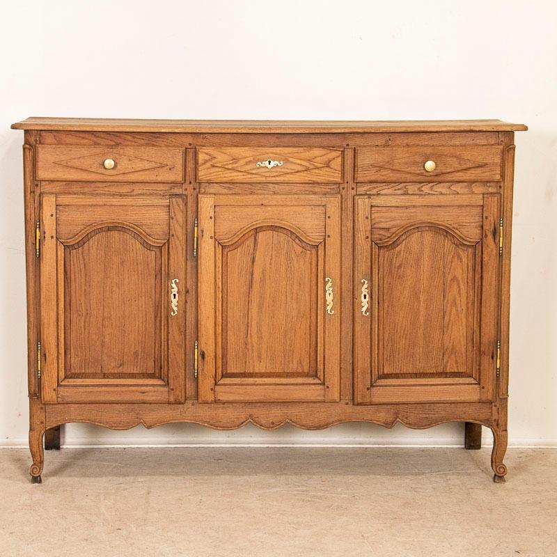 French Antique Bleached Oak 3-Door Sideboard Buffet from France For Sale