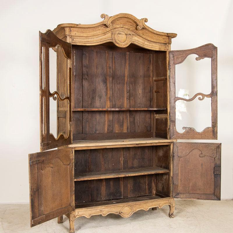 French Antique Bleached Oak Display Cabinet Bookcase from France