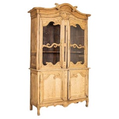 Antique Bleached Oak Display Cabinet Bookcase from France