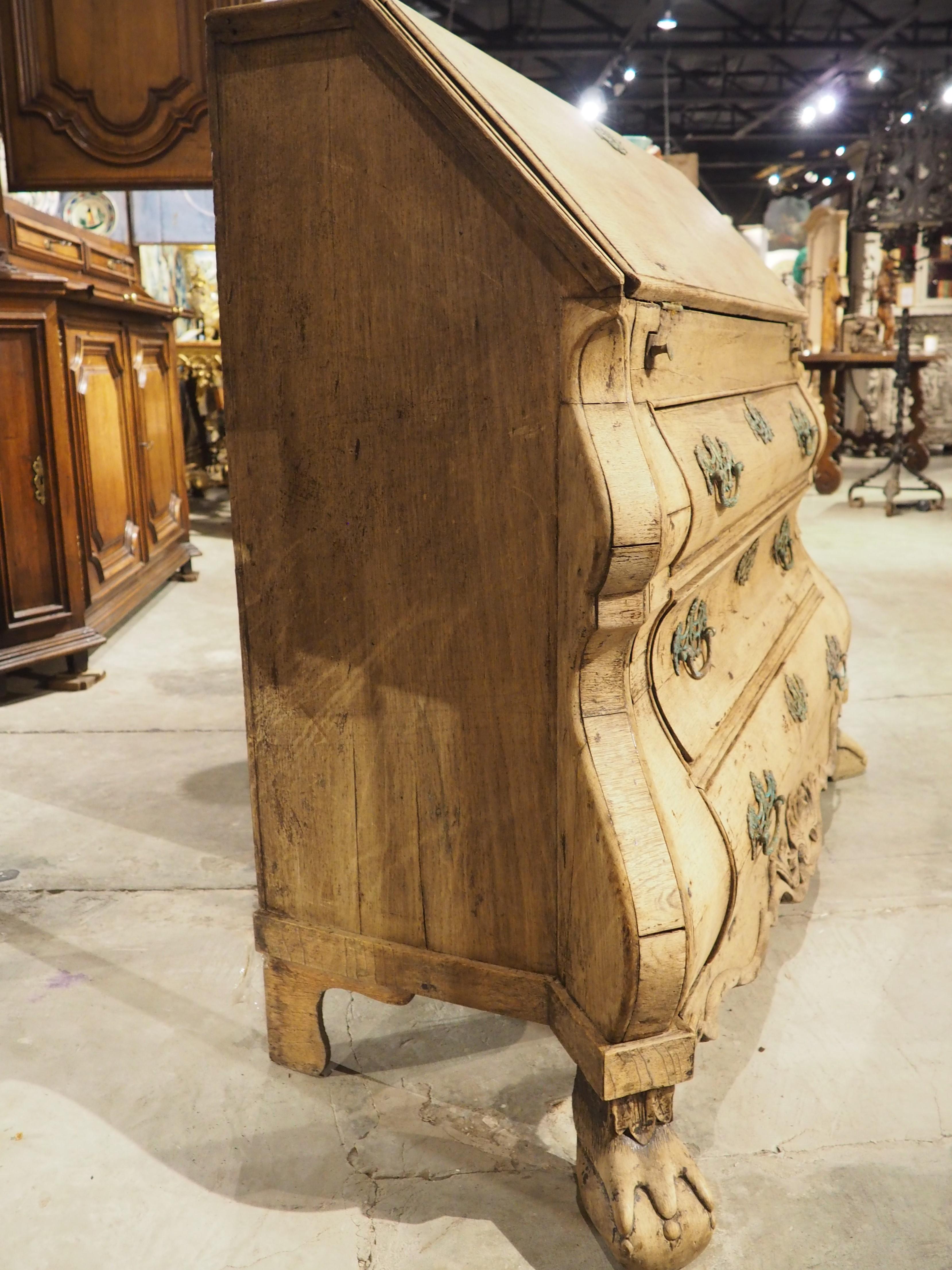 Antique Bleached Oak Drop Front Secretary Commode from Holland, Circa 1850 For Sale 8