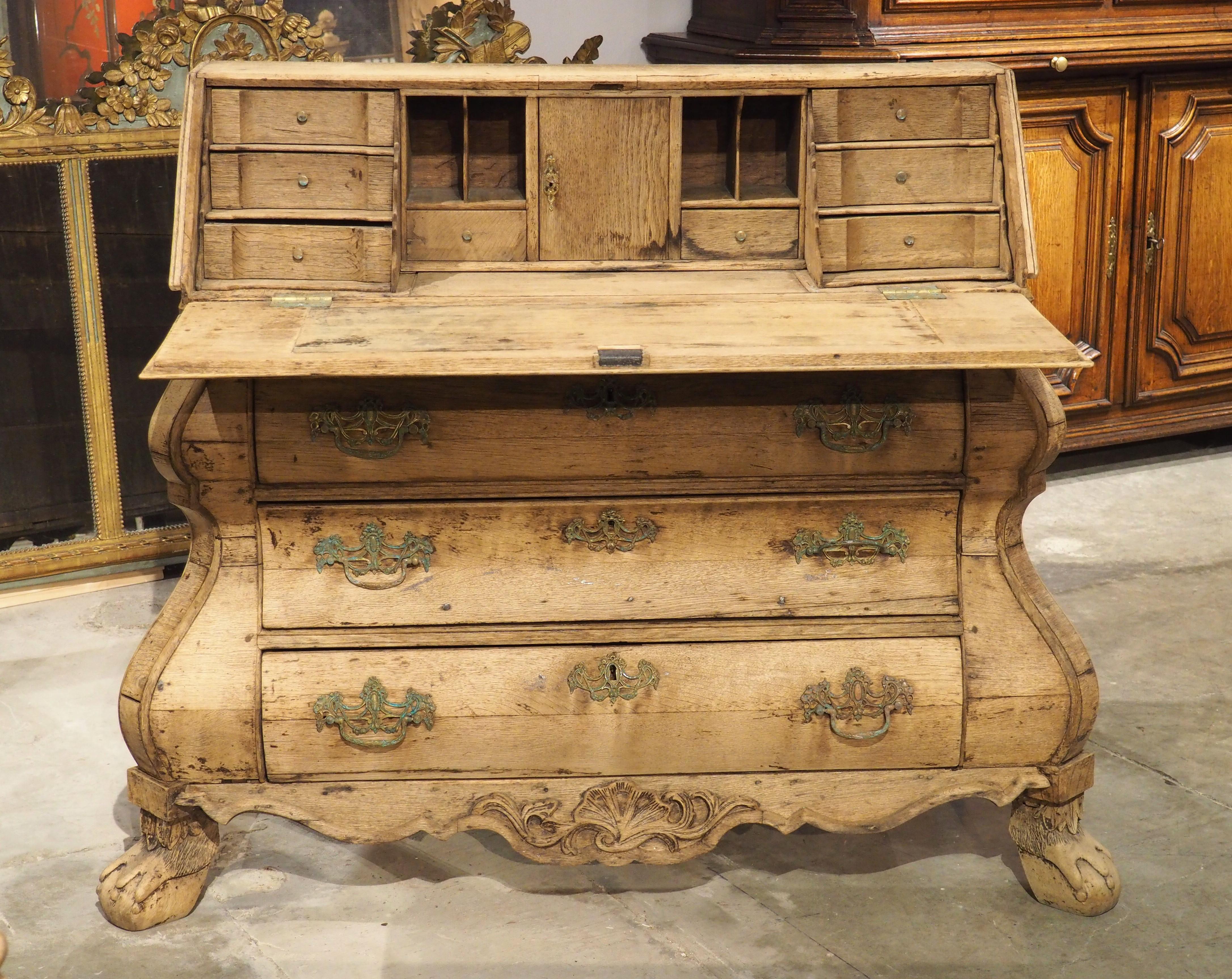 Antique Bleached Oak Drop Front Secretary Commode from Holland, Circa 1850 For Sale 14