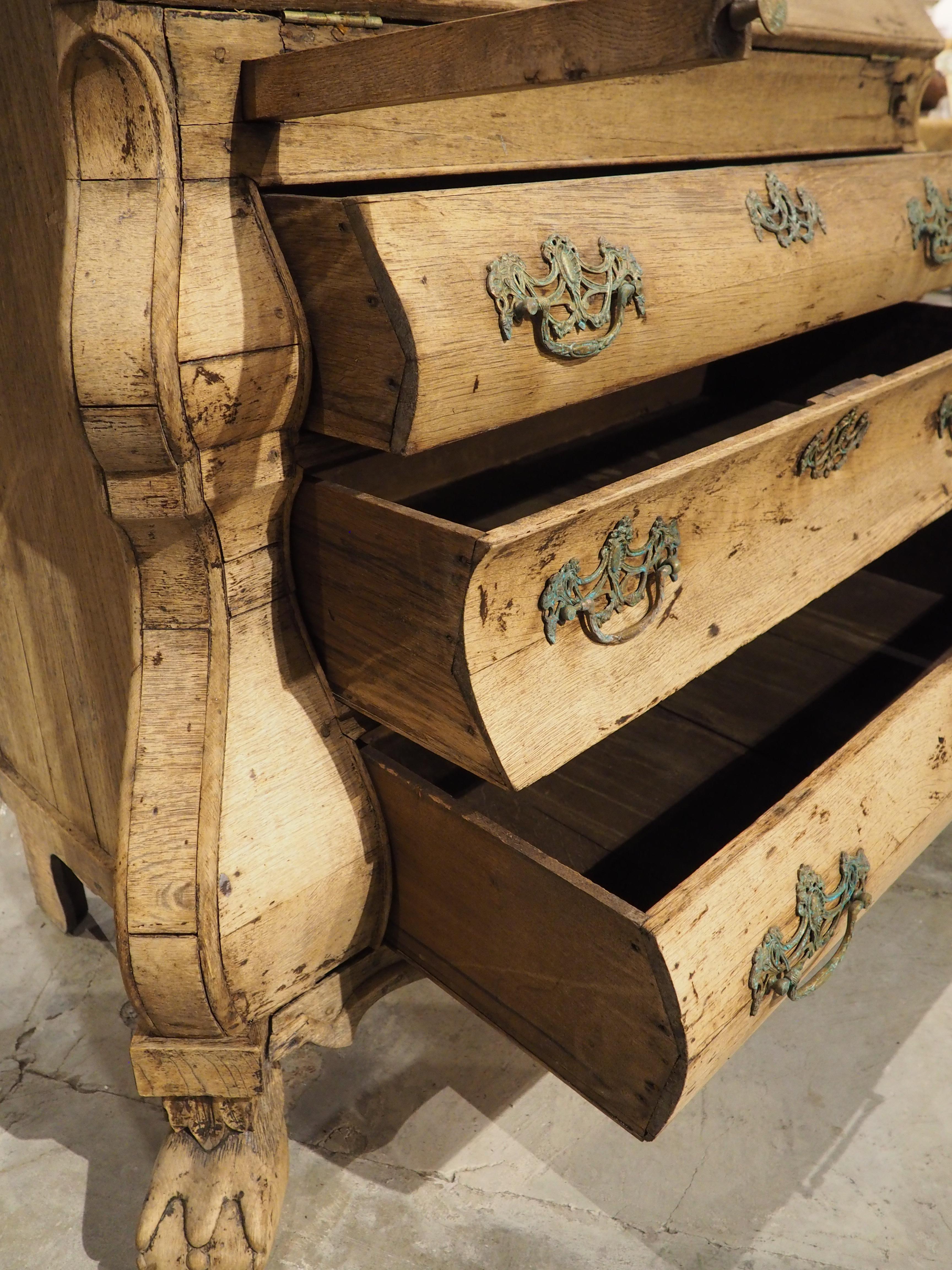 Dutch Antique Bleached Oak Drop Front Secretary Commode from Holland, Circa 1850 For Sale