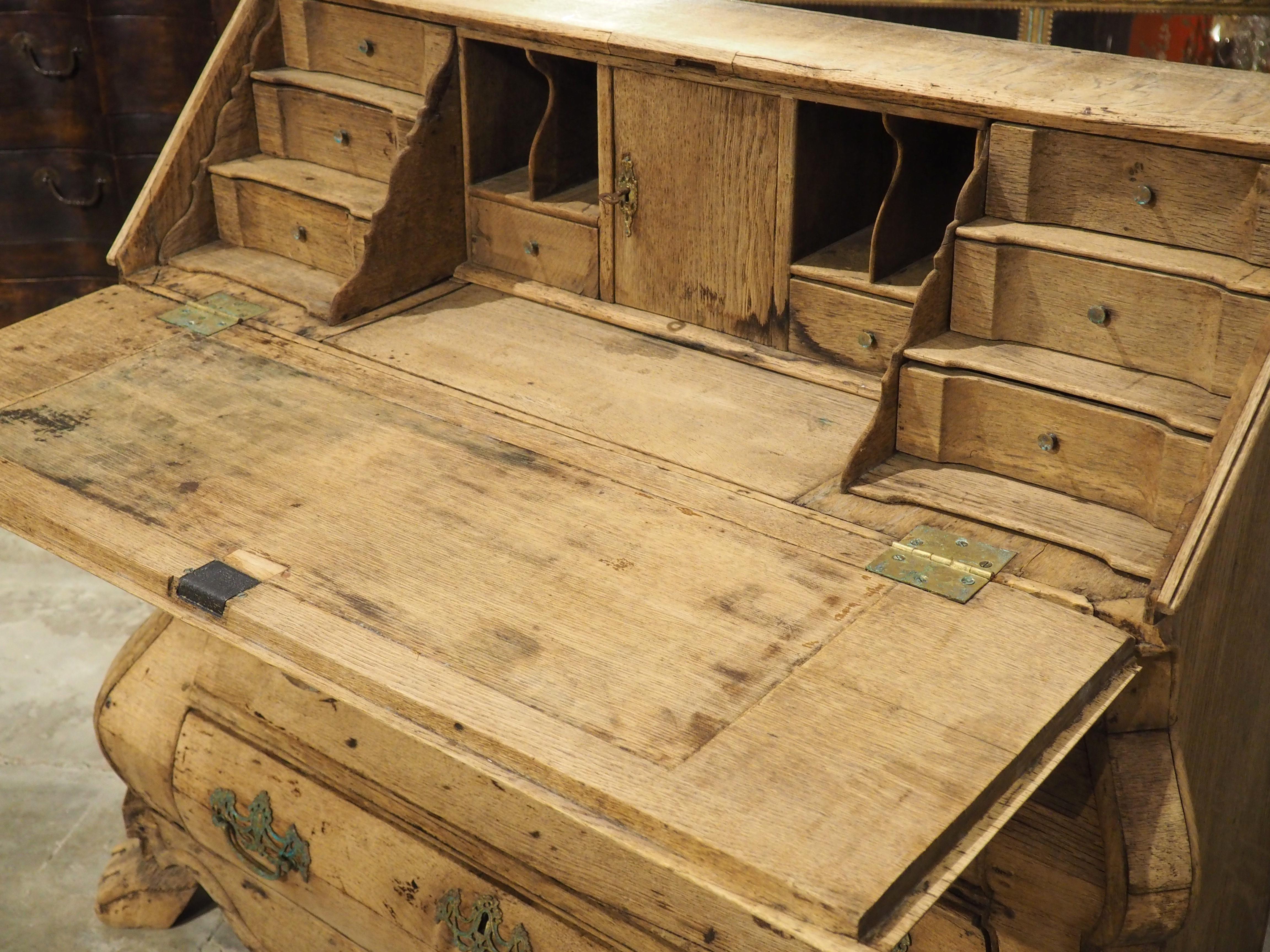19th Century Antique Bleached Oak Drop Front Secretary Commode from Holland, Circa 1850 For Sale