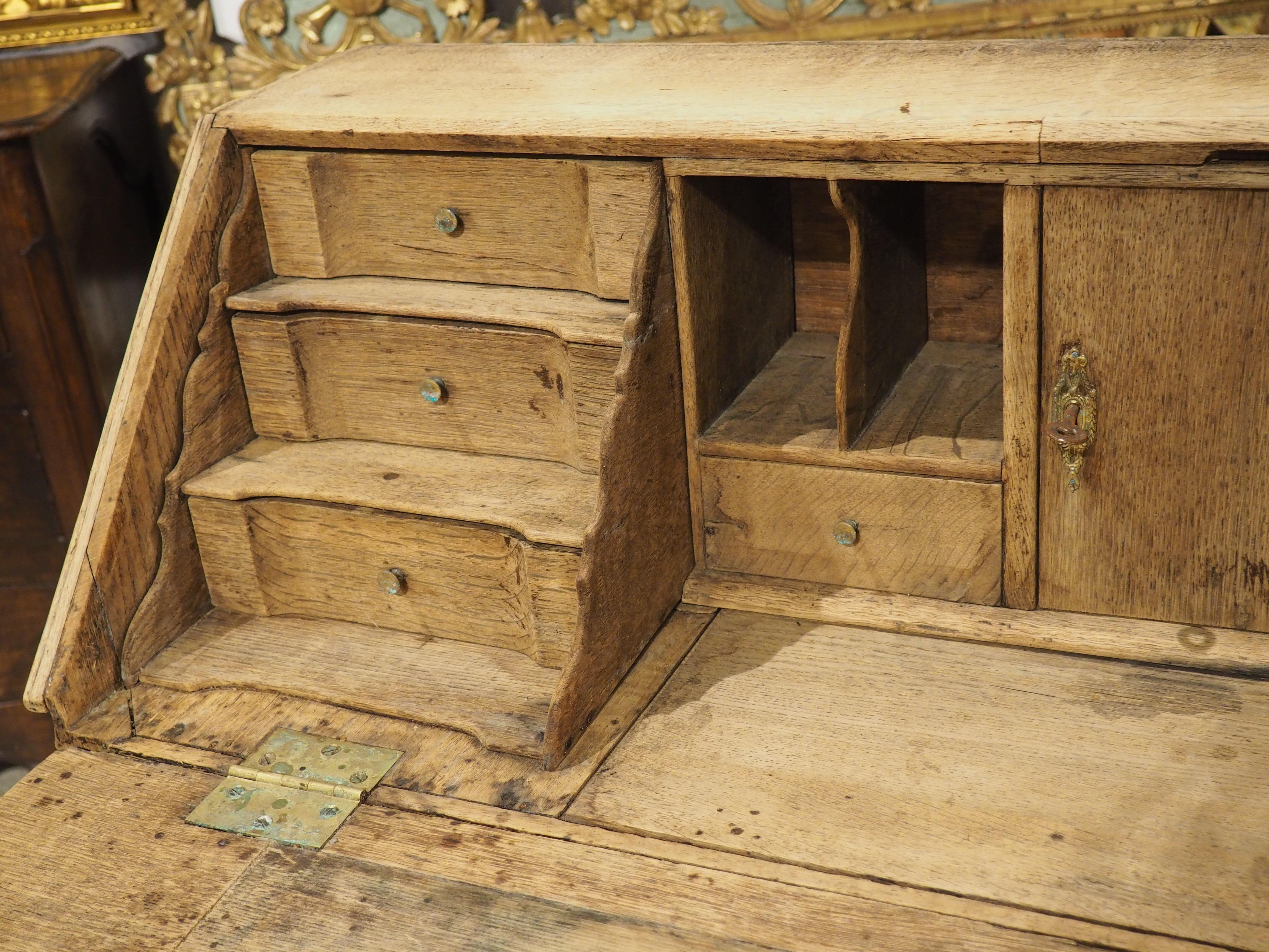 Metal Antique Bleached Oak Drop Front Secretary Commode from Holland, Circa 1850 For Sale
