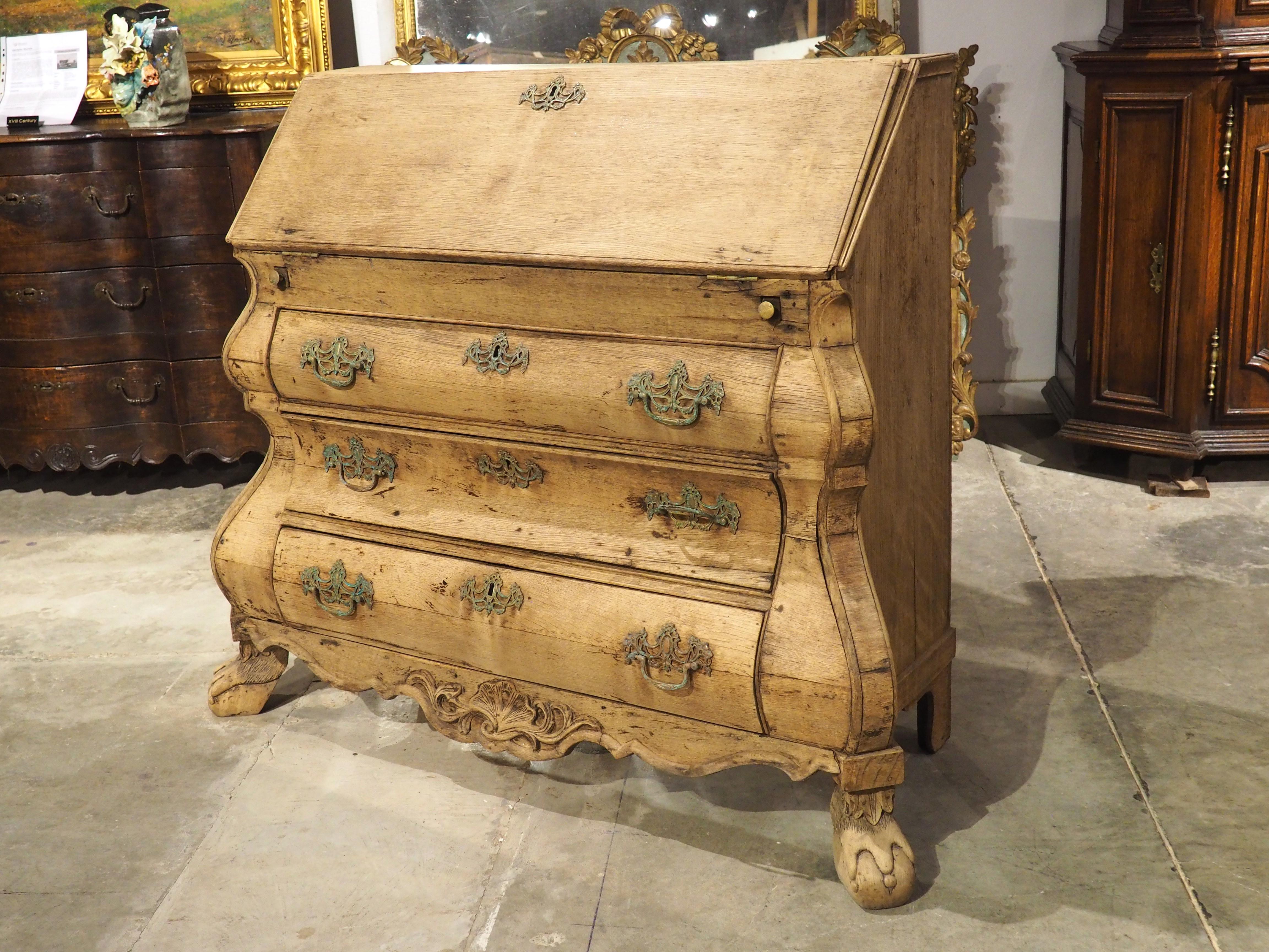 Antique Bleached Oak Drop Front Secretary Commode from Holland, Circa 1850 For Sale 3