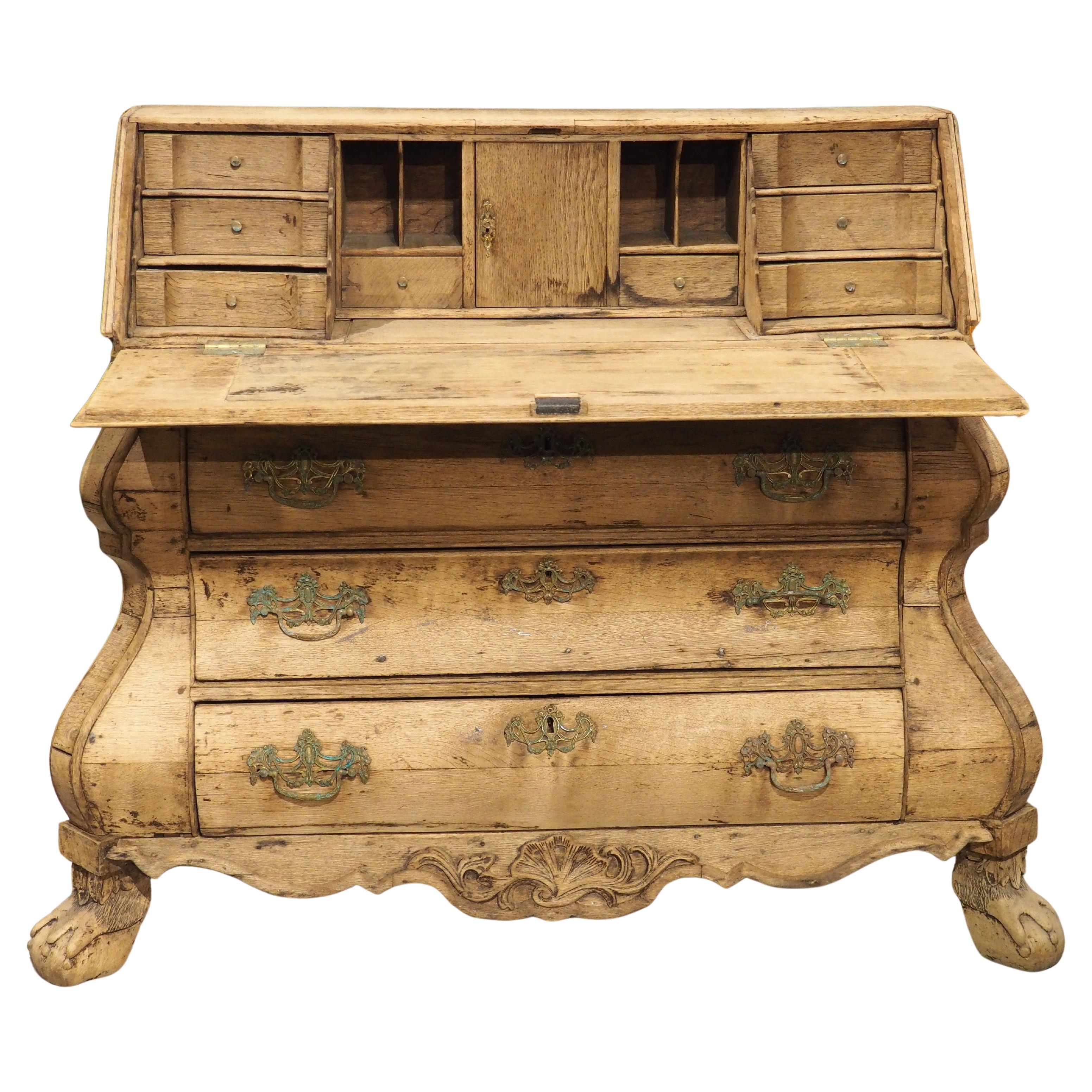 Antique Bleached Oak Drop Front Secretary Commode from Holland, Circa 1850