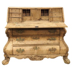 Antique Bleached Oak Drop Front Secretary Commode from Holland, Circa 1850