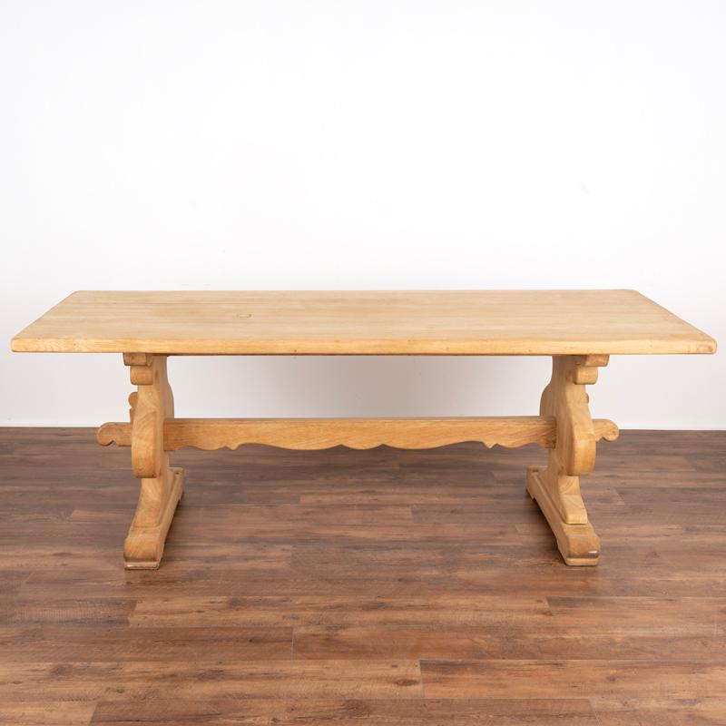 Antique Bleached Oak French Country Trestle Dining Table In Good Condition In Round Top, TX