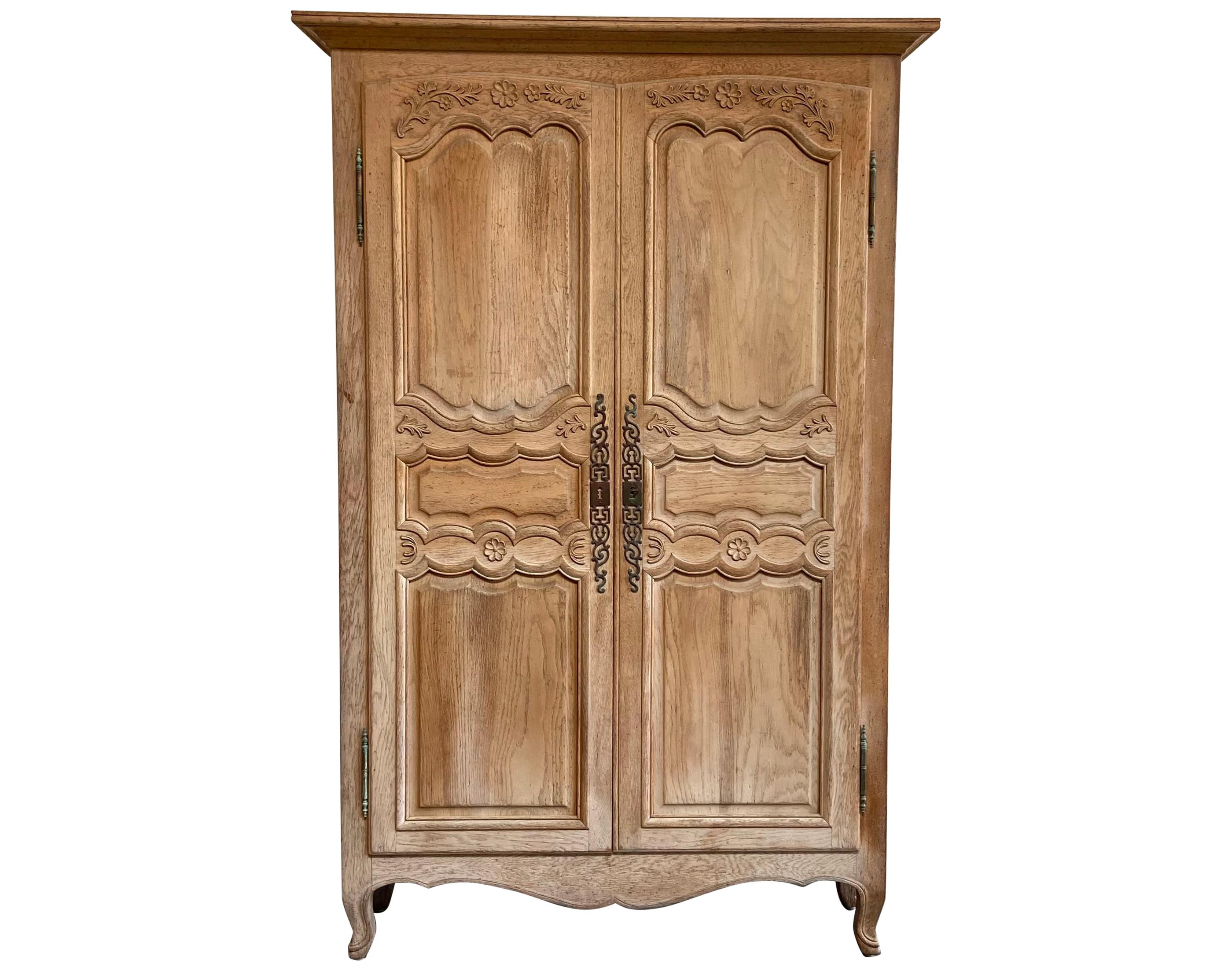 Antique Bleached Oak French Provincial Style Armoire