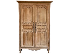 Antique Bleached Oak French Provincial Style Armoire