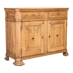 Antique Bleached Oak French Sideboard with Carved and Inlay Detail