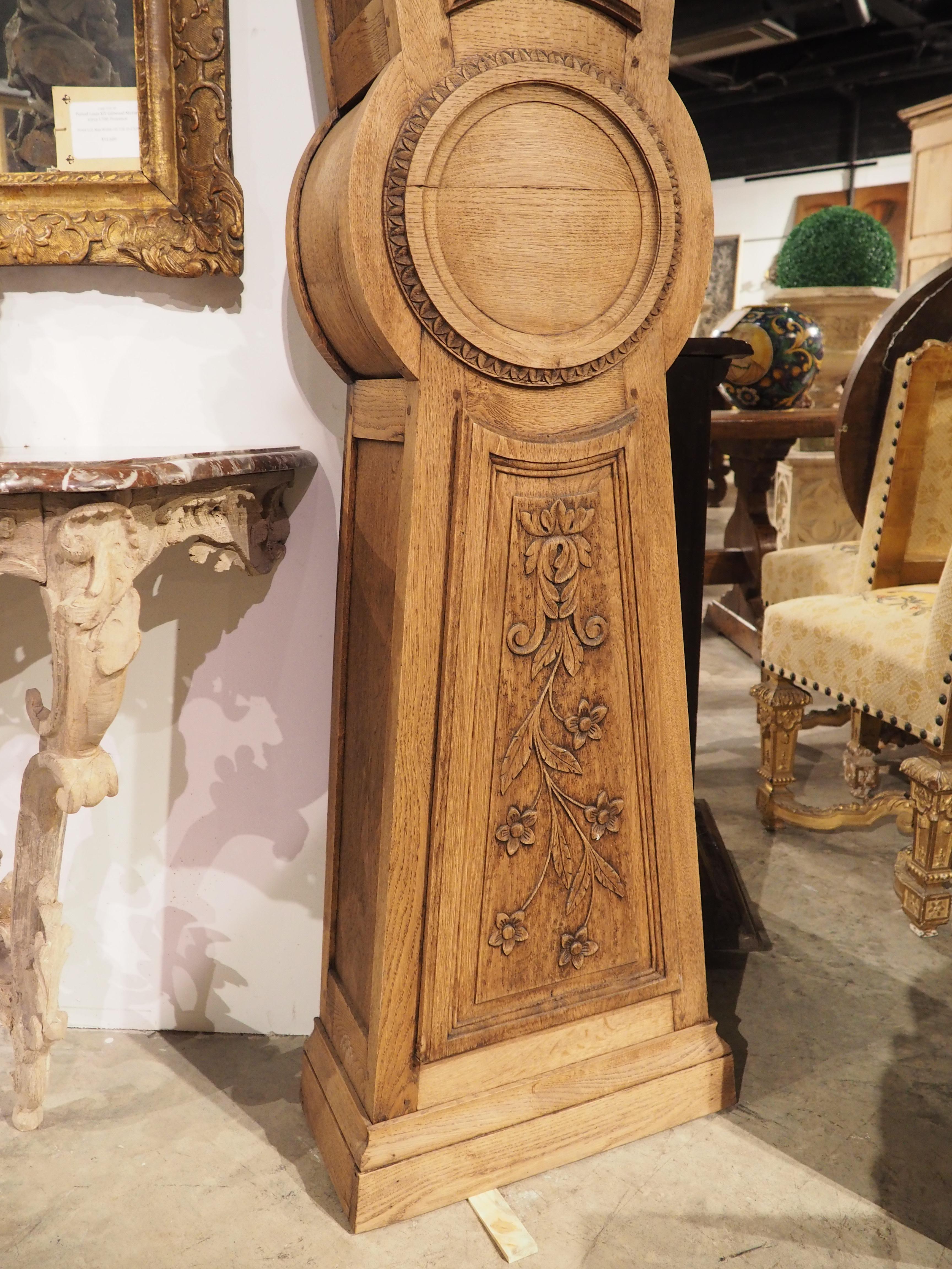 Hand-Carved Antique Bleached Oak Louis XVI Style Demoiselle Clock Case, circa 1890 For Sale