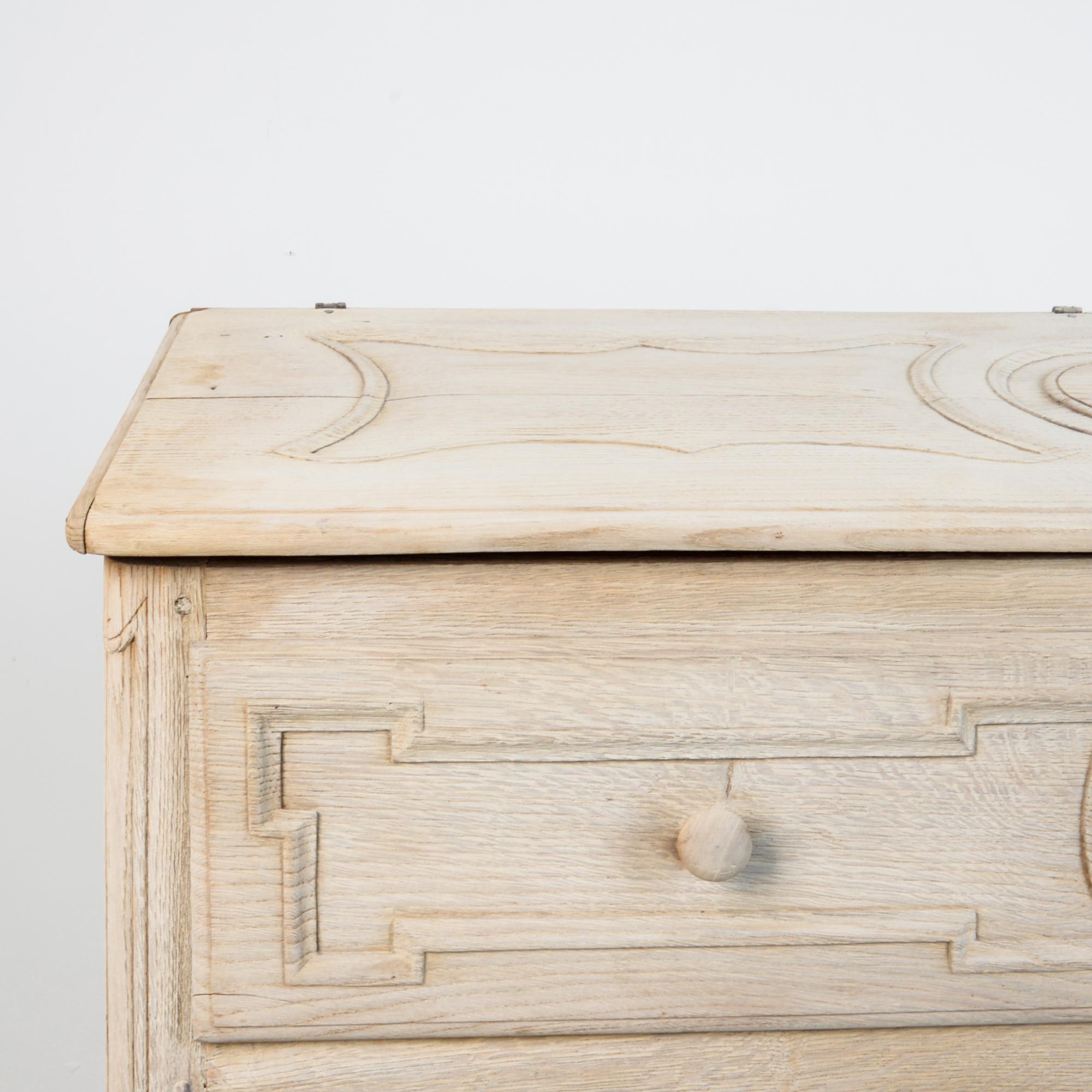 French Antique Bleached Oak Secretary Drawer Chest