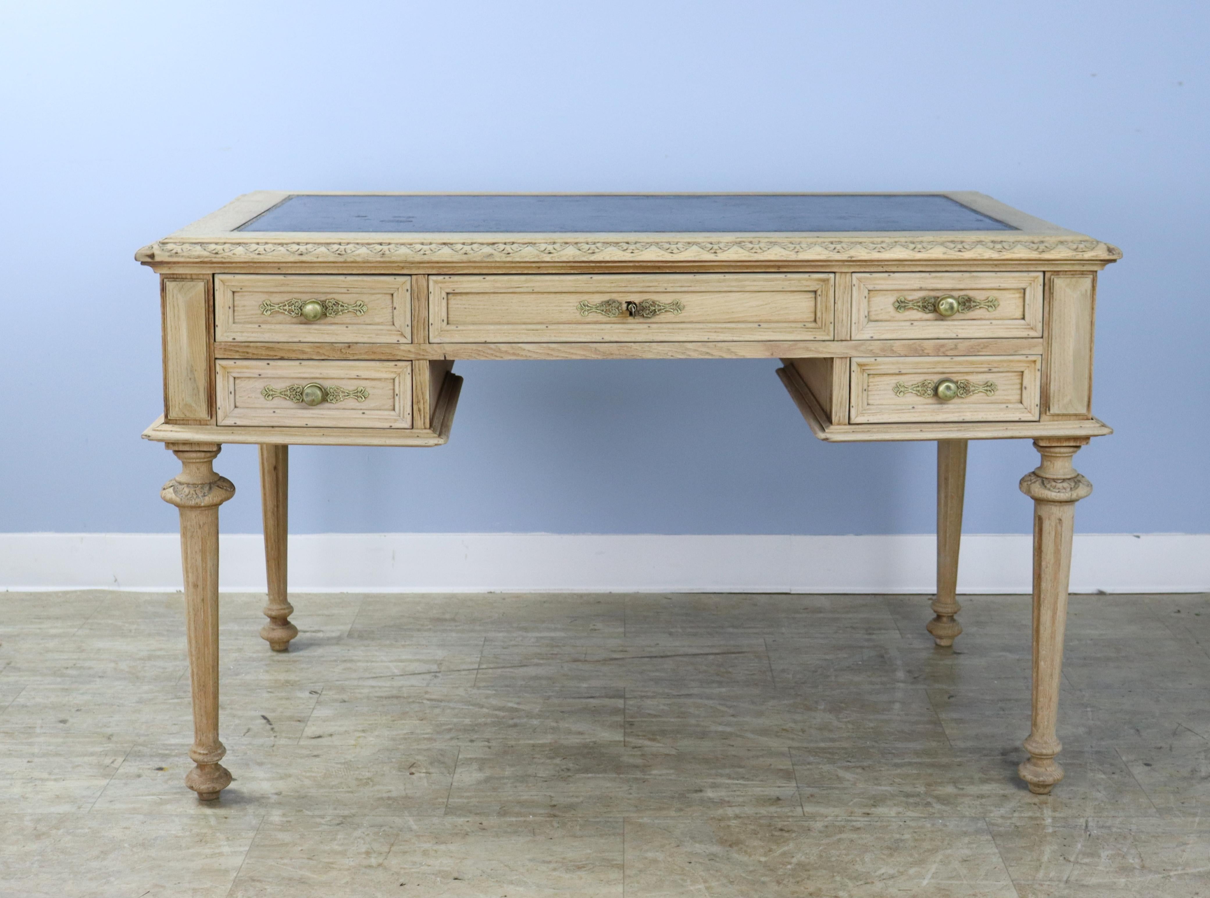 French Antique Bleached Oak Writing Table or Desk