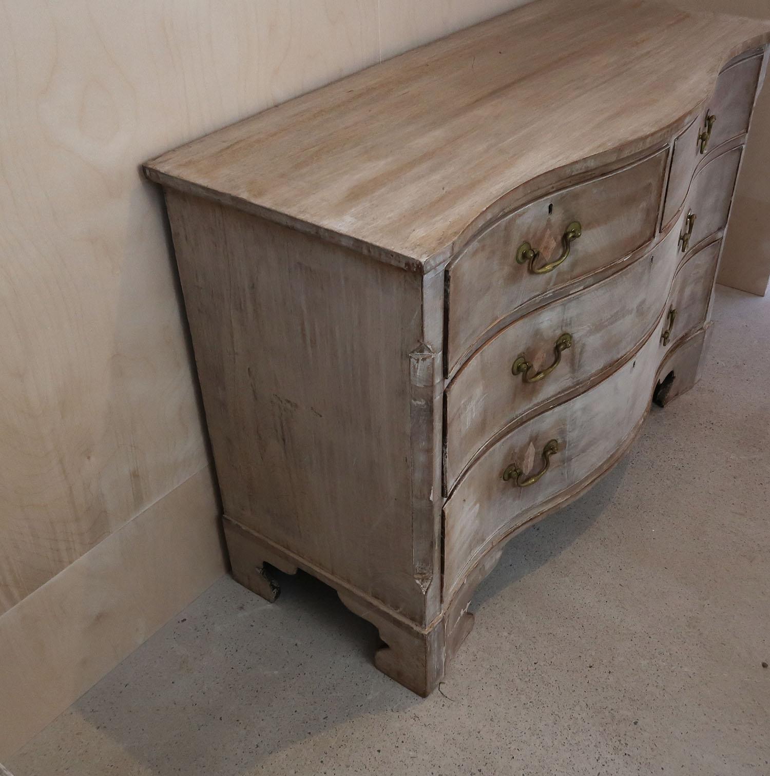 Wood Antique Bleached Serpentine Fronted Commode, English C.1780