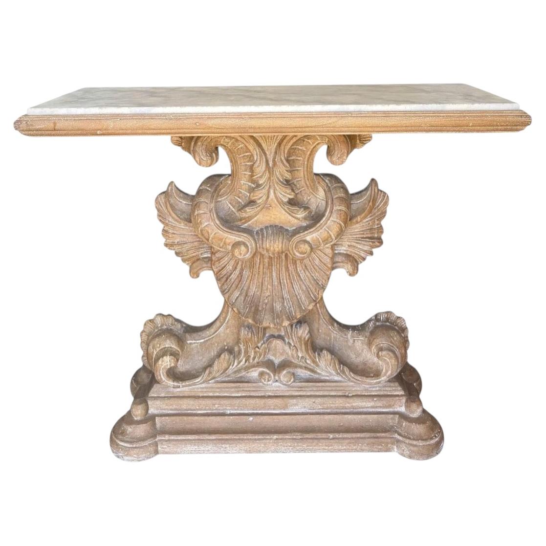 Antique Bleached Walnut Regency Style Marble Top Console Table