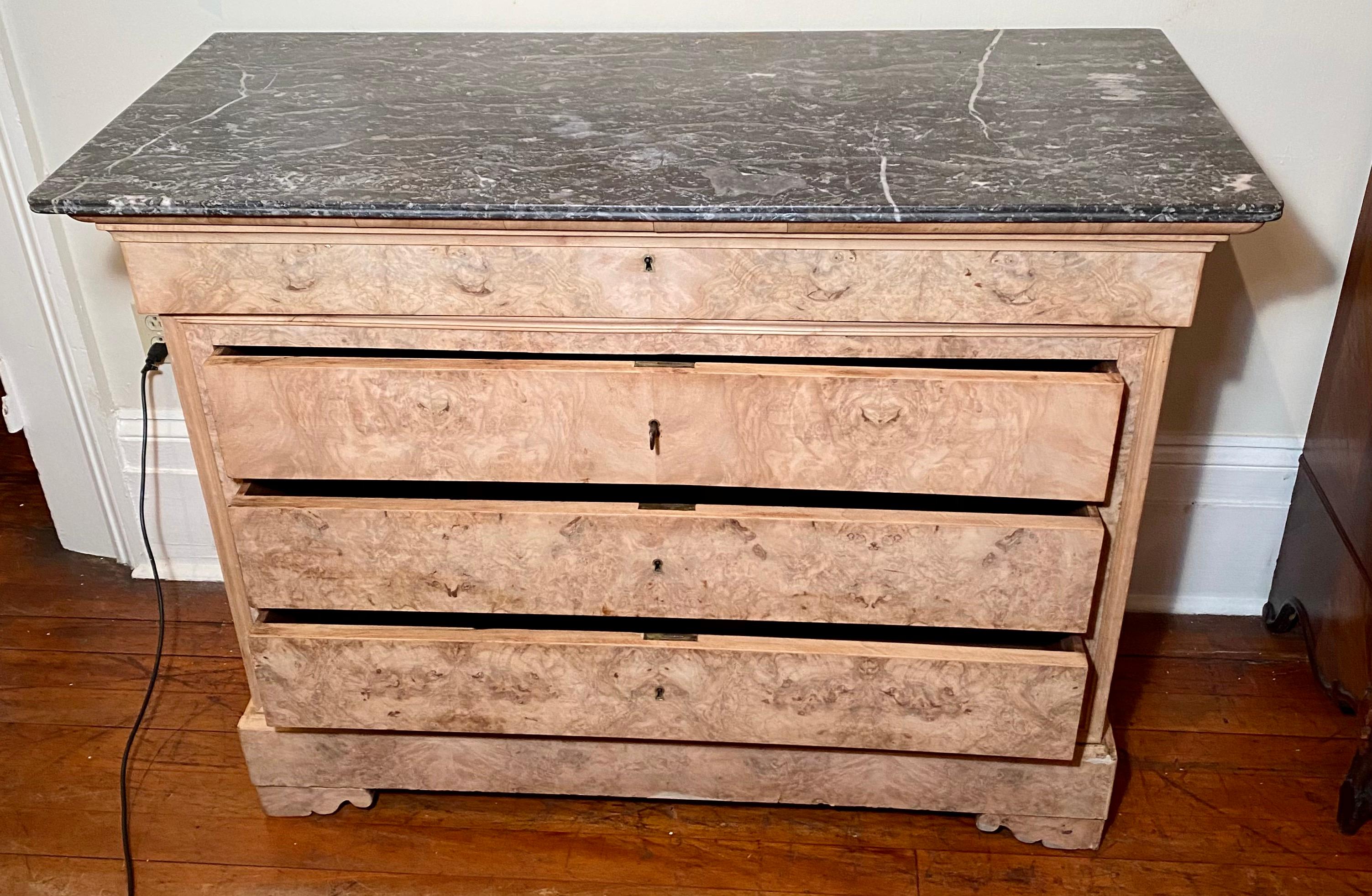Antique Bleached Wood Charles X Chest with Marble Top In Good Condition In New Orleans, LA