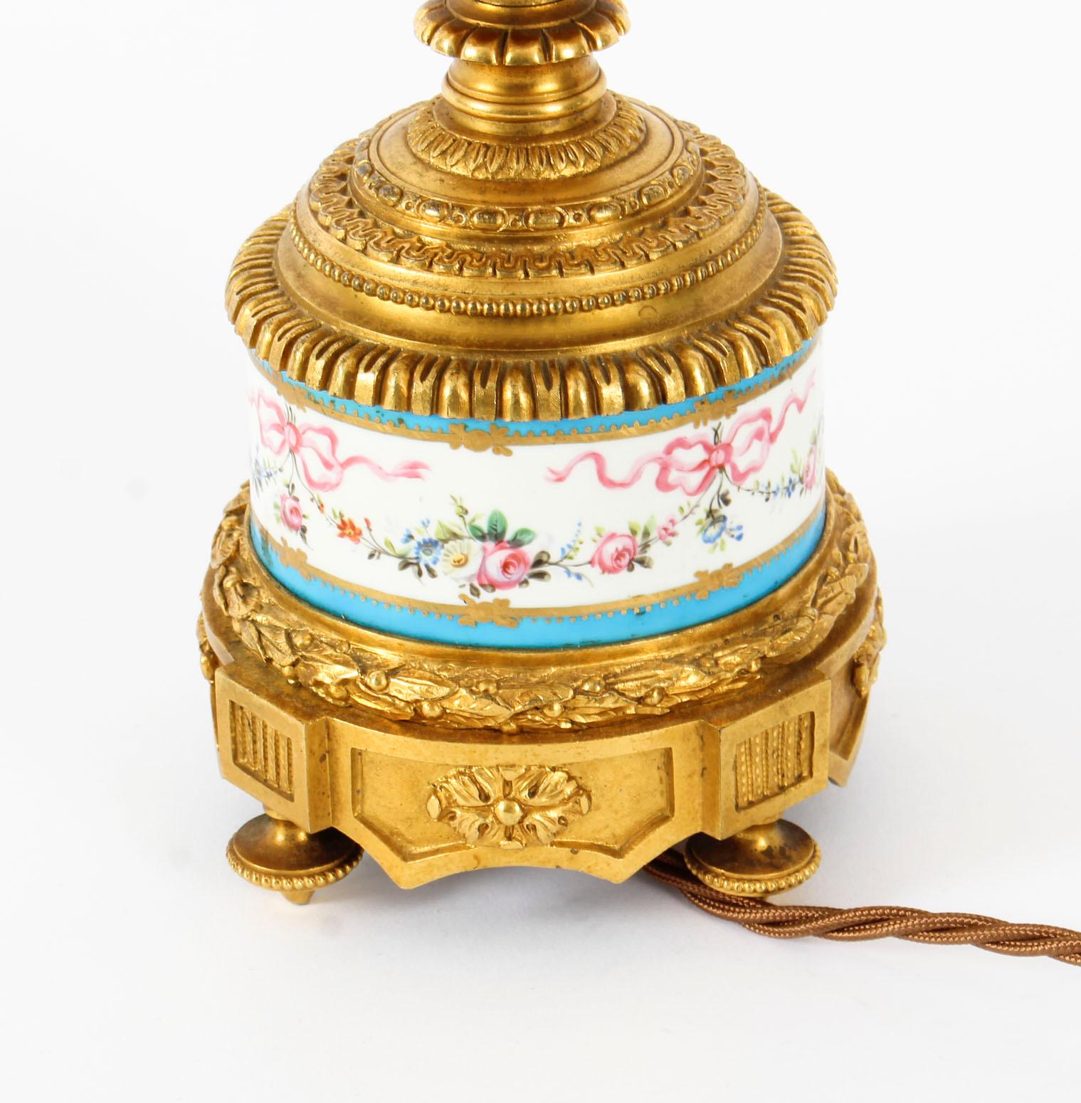 Antique Bleu Celeste Sevres Porcelain Ormolu Table Lamp, 19th Century 4