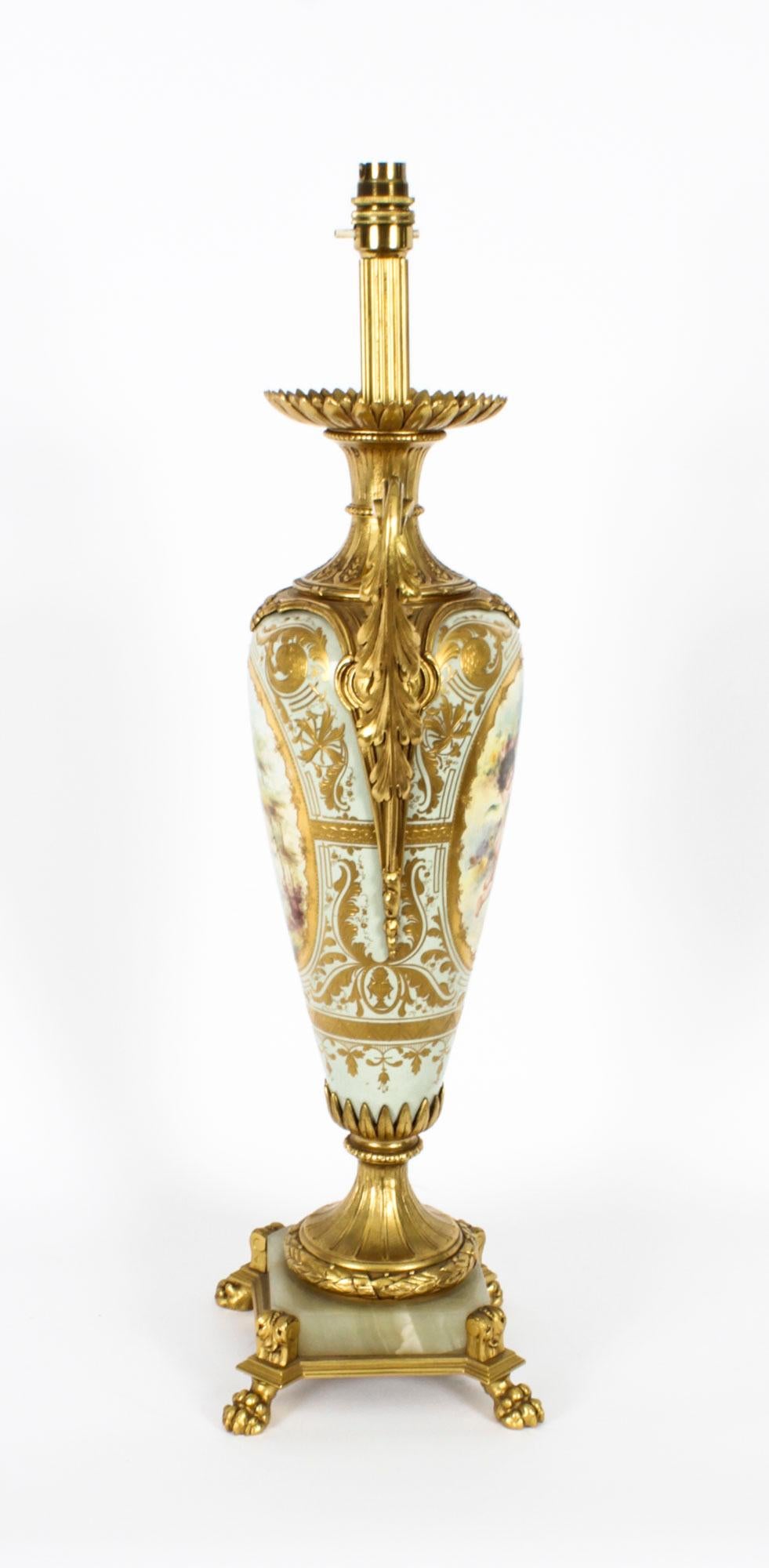 Antique Bleu Celeste Sevres Porcelain Ormolu Table Lamp 19th Century For Sale 3