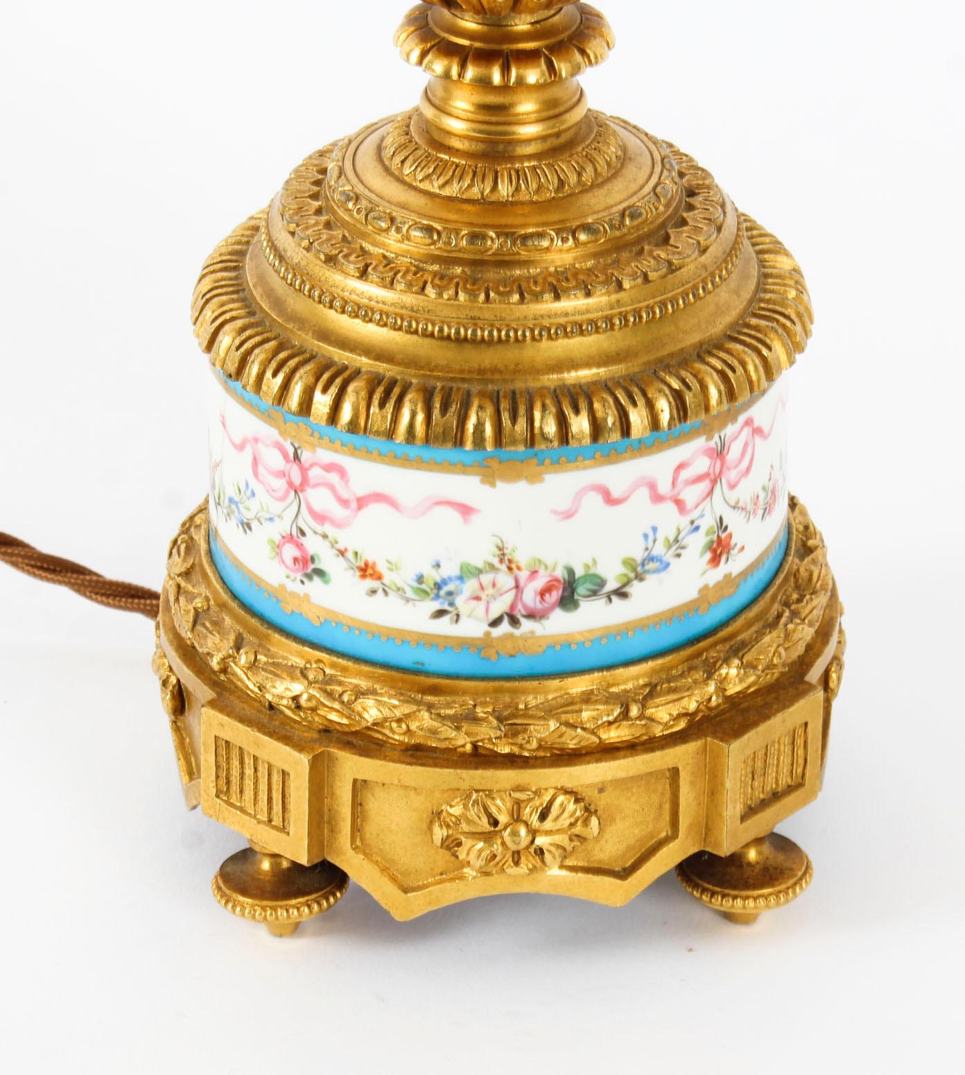 Antique Bleu Celeste Sevres Porcelain Ormolu Table Lamp, 19th Century 6
