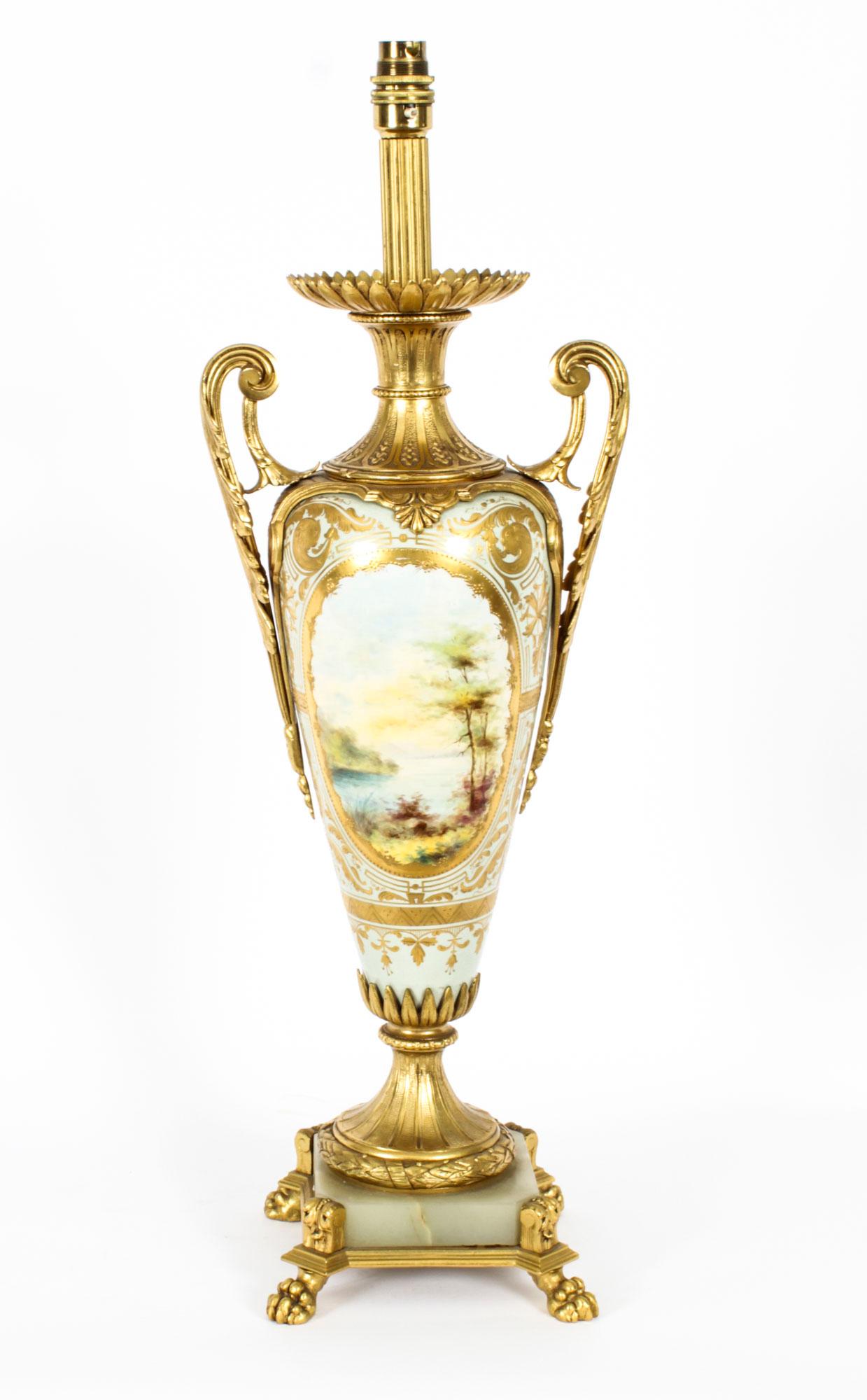 Antique Bleu Celeste Sevres Porcelain Ormolu Table Lamp 19th Century For Sale 5
