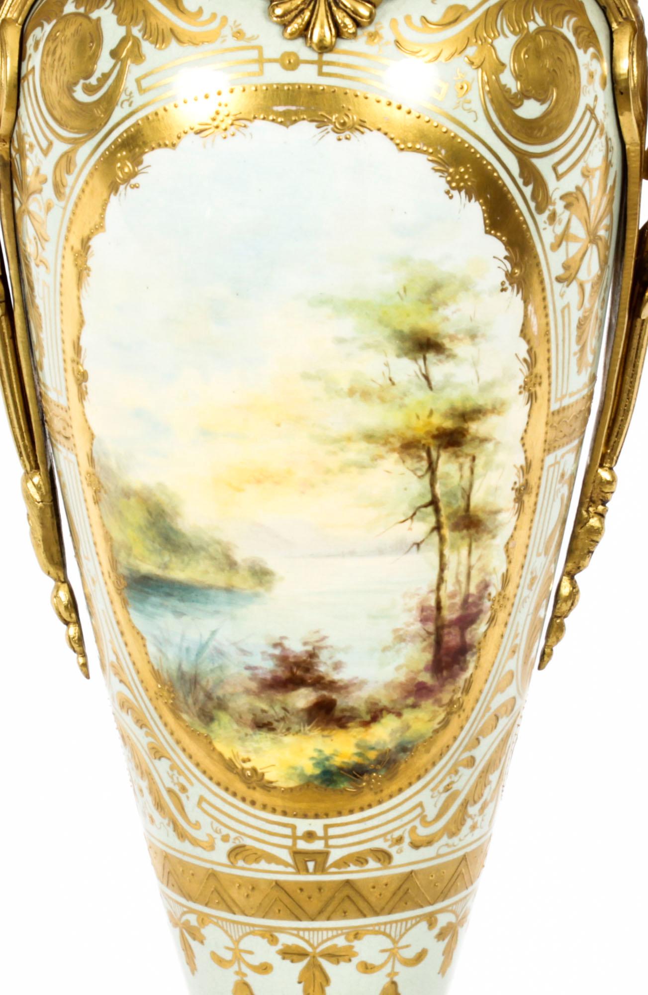 Antique Bleu Celeste Sevres Porcelain Ormolu Table Lamp 19th Century For Sale 6