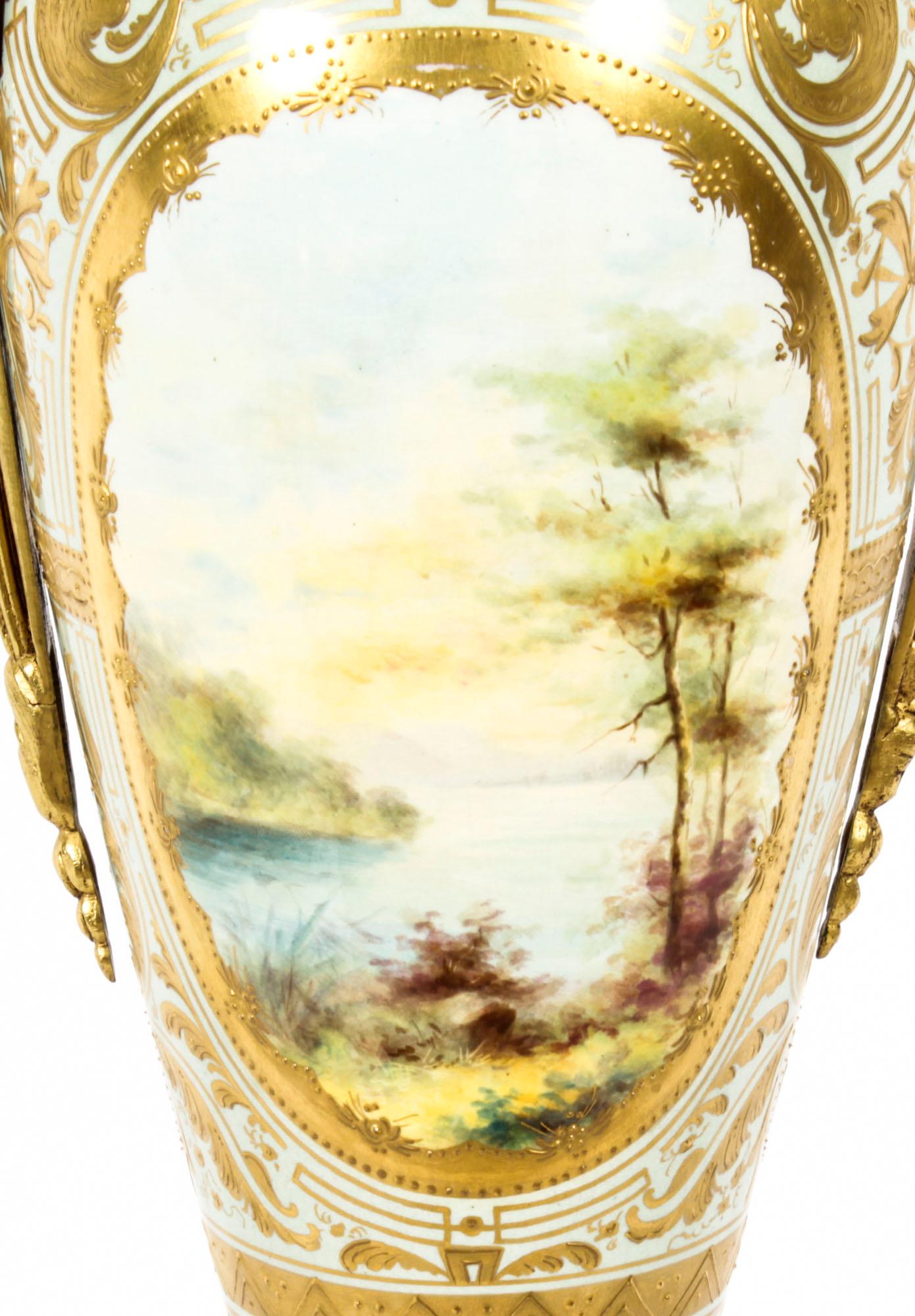 Antique Bleu Celeste Sevres Porcelain Ormolu Table Lamp 19th Century For Sale 7