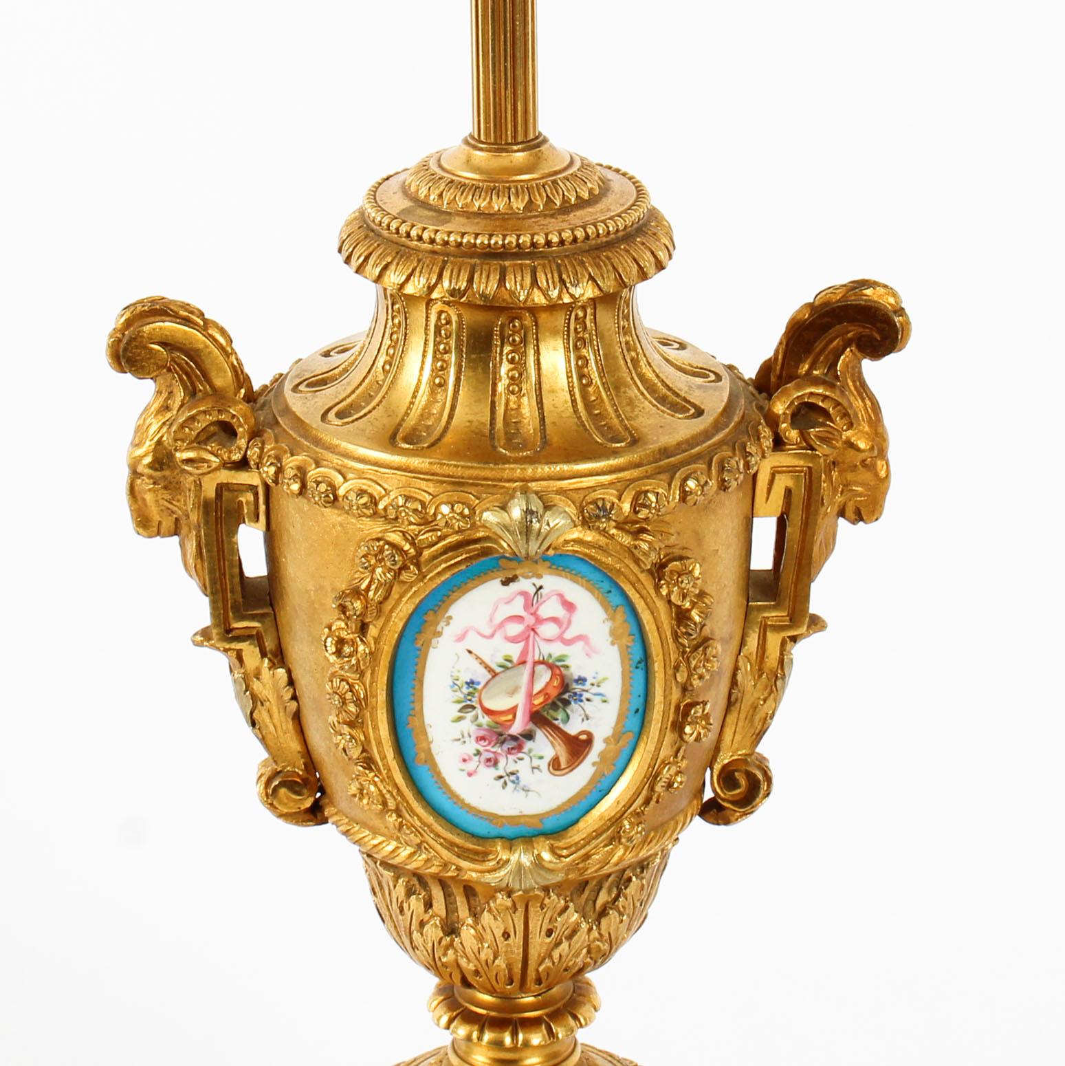 French Antique Bleu Celeste Sevres Porcelain Ormolu Table Lamp, 19th Century