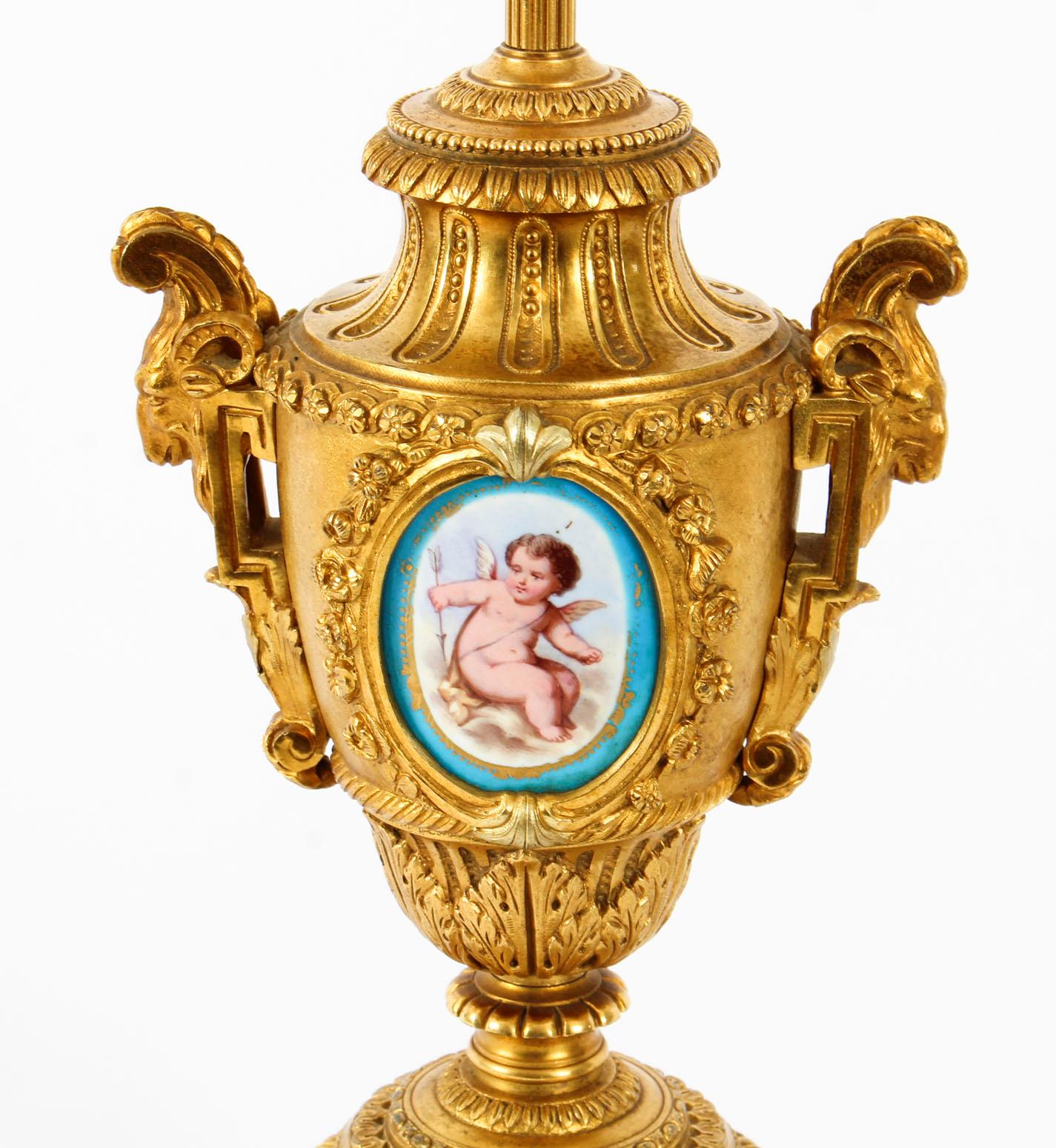 Antique Bleu Celeste Sevres Porcelain Ormolu Table Lamp, 19th Century In Good Condition In London, GB