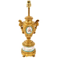 Antique Bleu Celeste Sevres Porcelain Ormolu Table Lamp, 19th Century