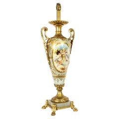 Antique Bleu Celeste Sevres Porcelain Ormolu Table Lamp 19th Century
